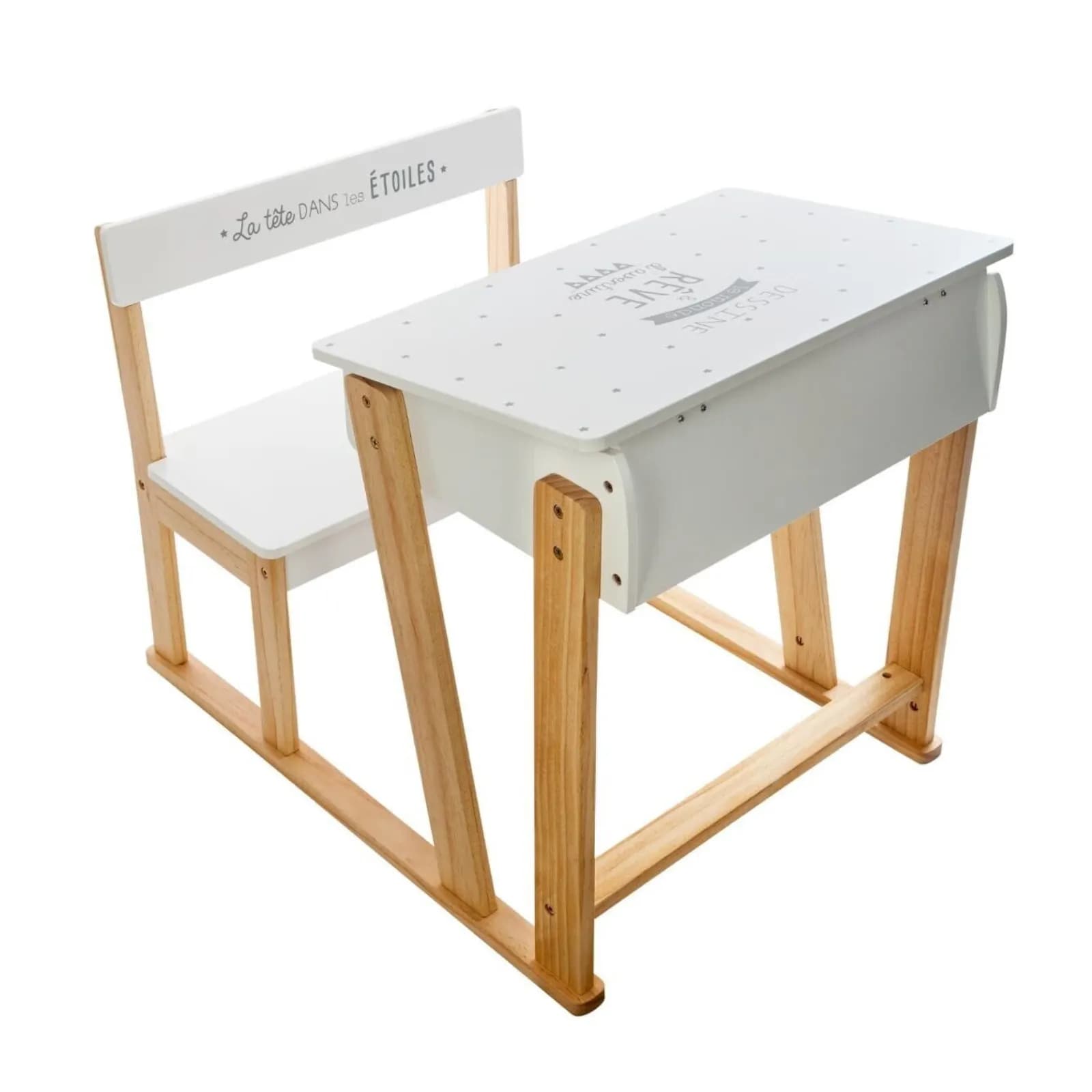 Scrivania con seduta integrata 64x79 cm in legno e bianco con contenitore sotto piano - Stardust