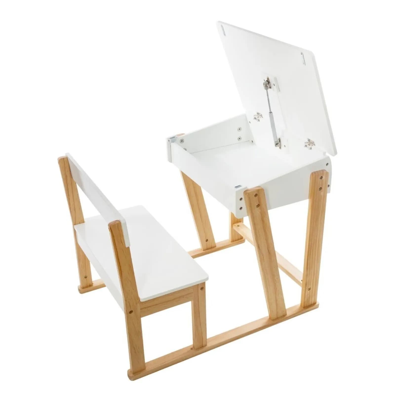 Scrivania con seduta integrata 64x79 cm in legno e bianco con contenitore sotto piano - Stardust
