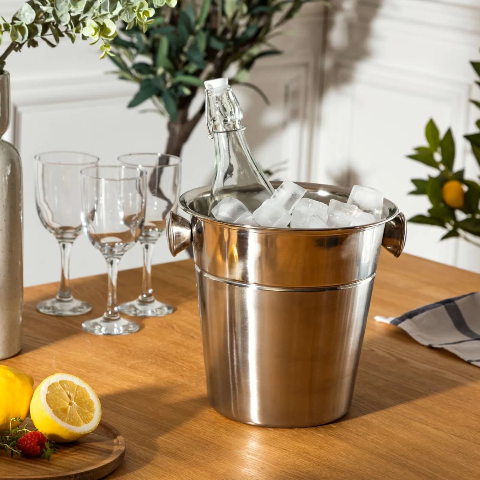 Secchiello per bottiglie rotondo 22 cm in acciaio inox cromo