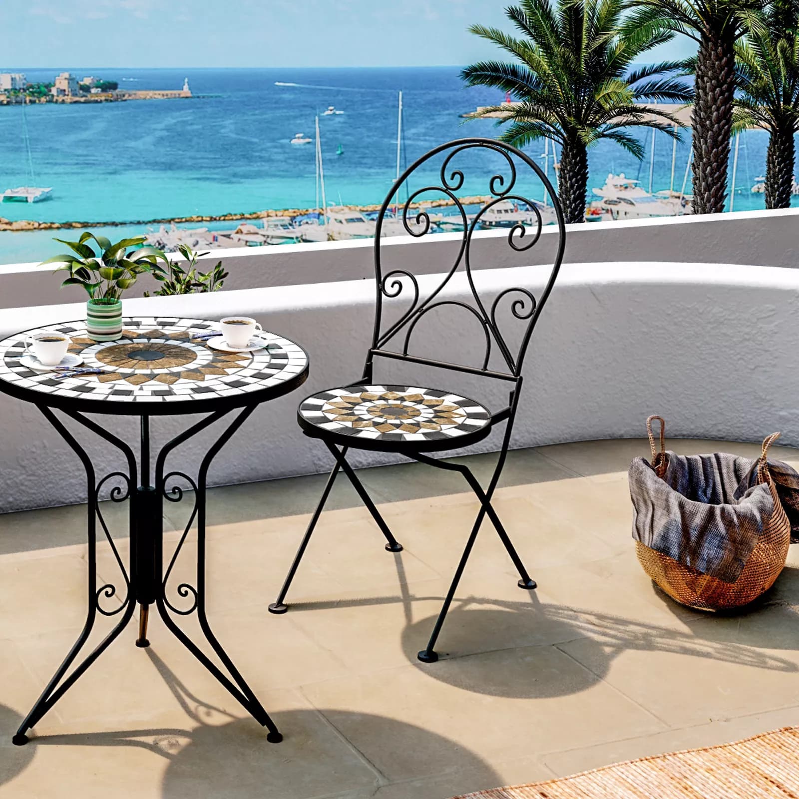 Sedia da giardino in metallo seduta con decorazione con mosaico - Otranto