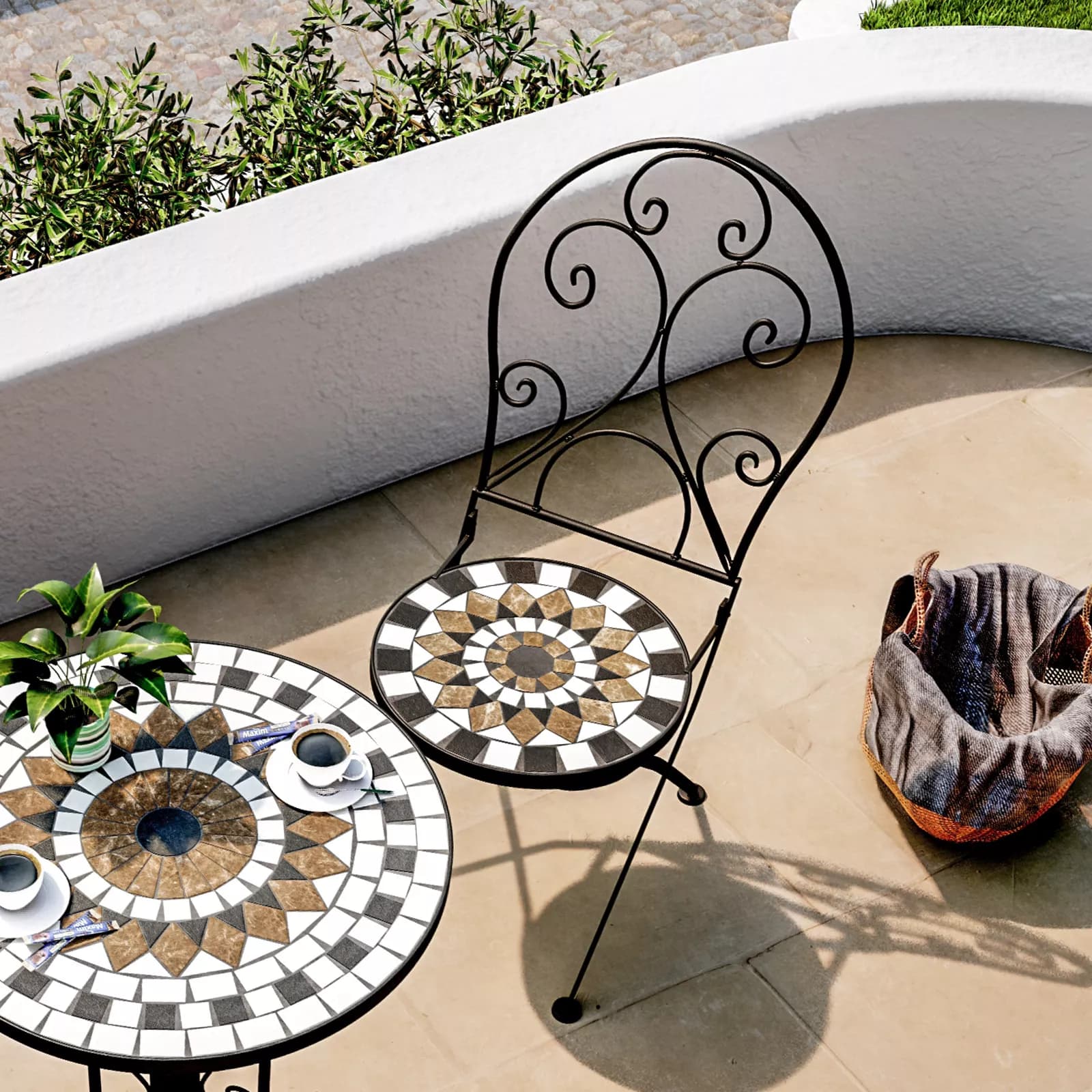 Sedia da giardino in metallo seduta con decorazione con mosaico - Otranto