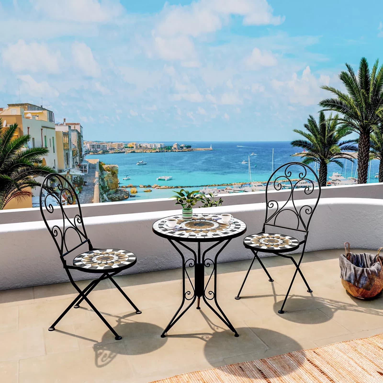 Sedia da giardino in metallo seduta con decorazione con mosaico - Otranto