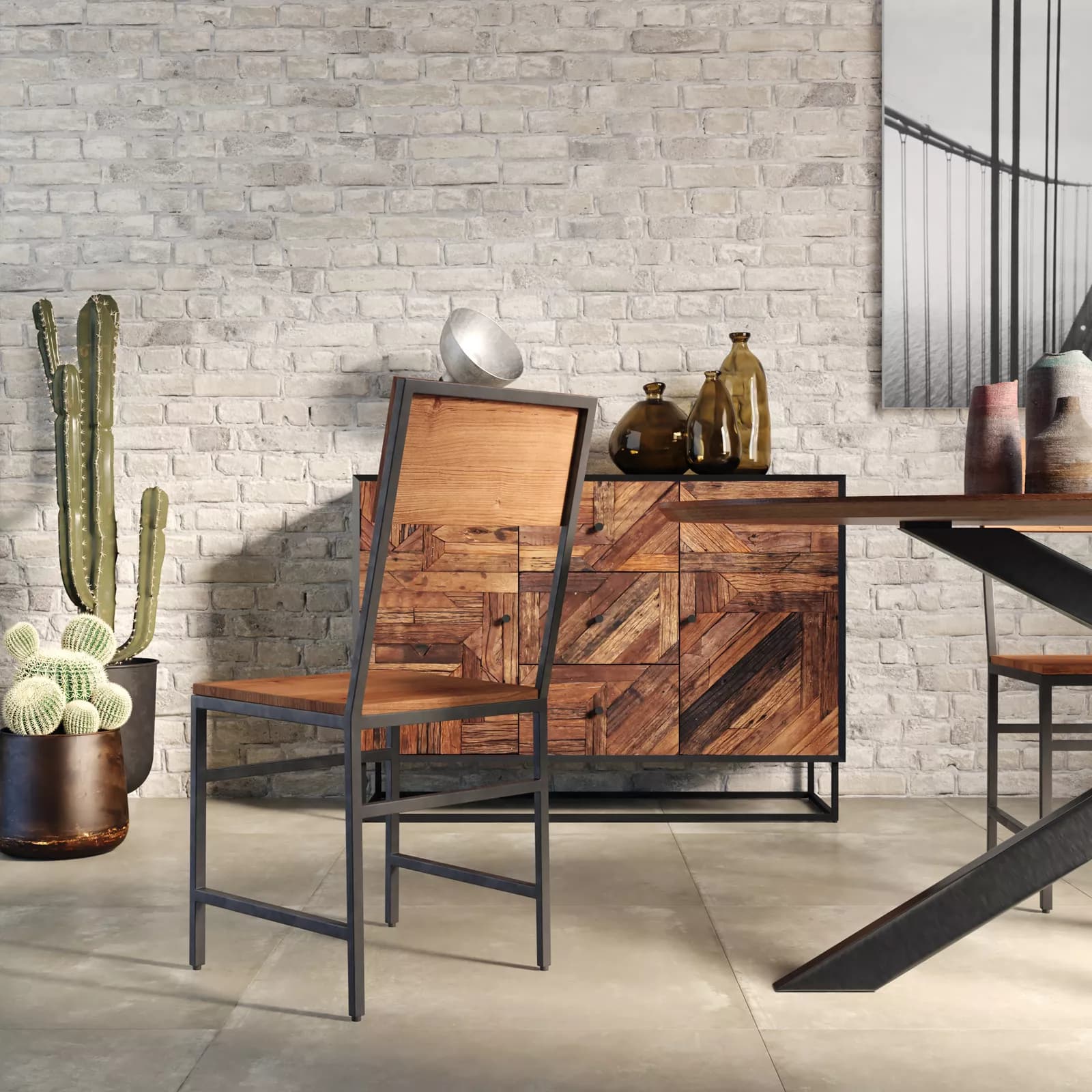 Sedia da interni in legno con gambe nere - Freia Acacia