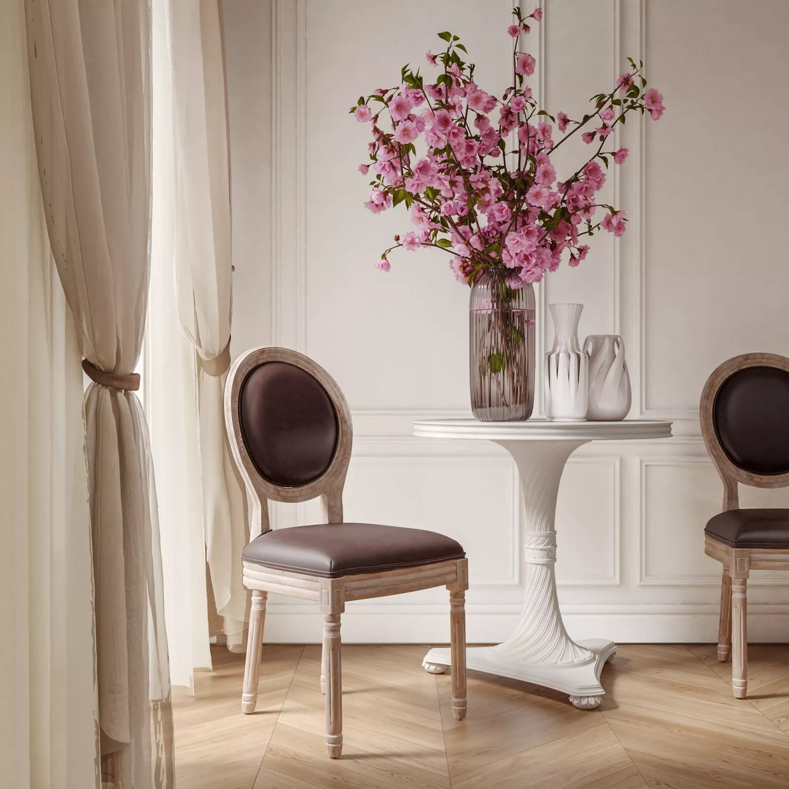 Sedia in similpelle marrone e struttura in legno - Emilia
