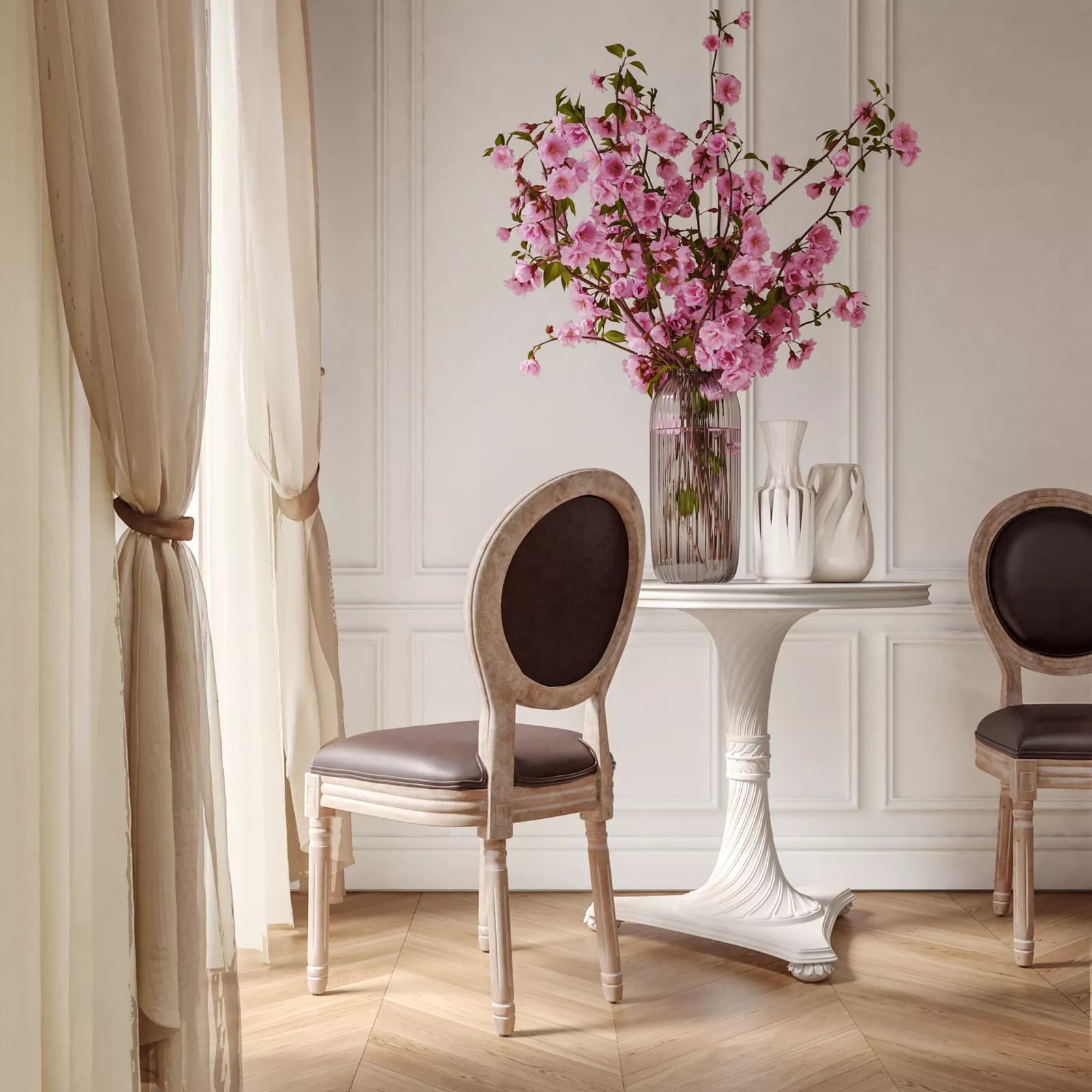 Sedia in similpelle marrone e struttura in legno - Emilia