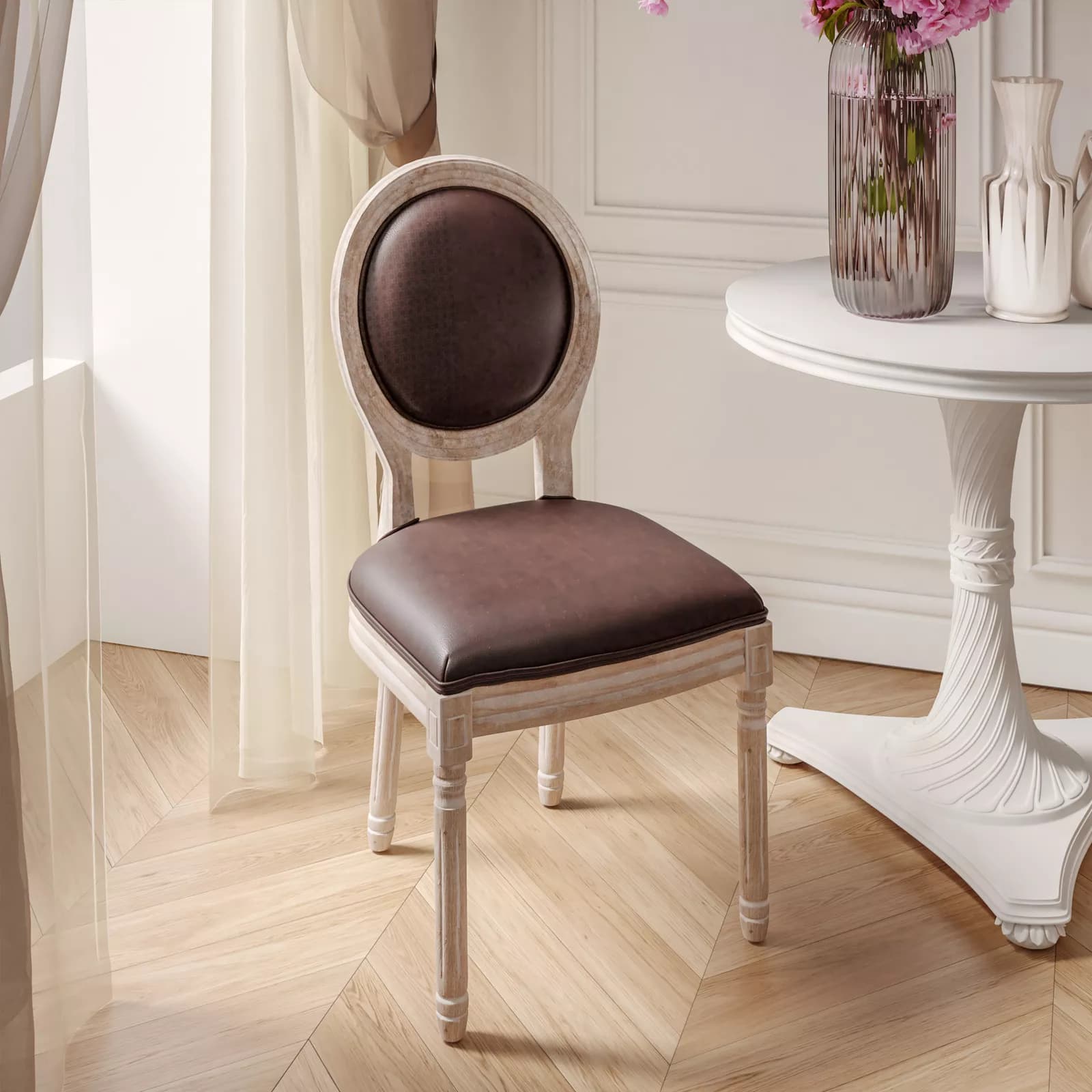 Sedia in similpelle marrone e struttura in legno - Emilia