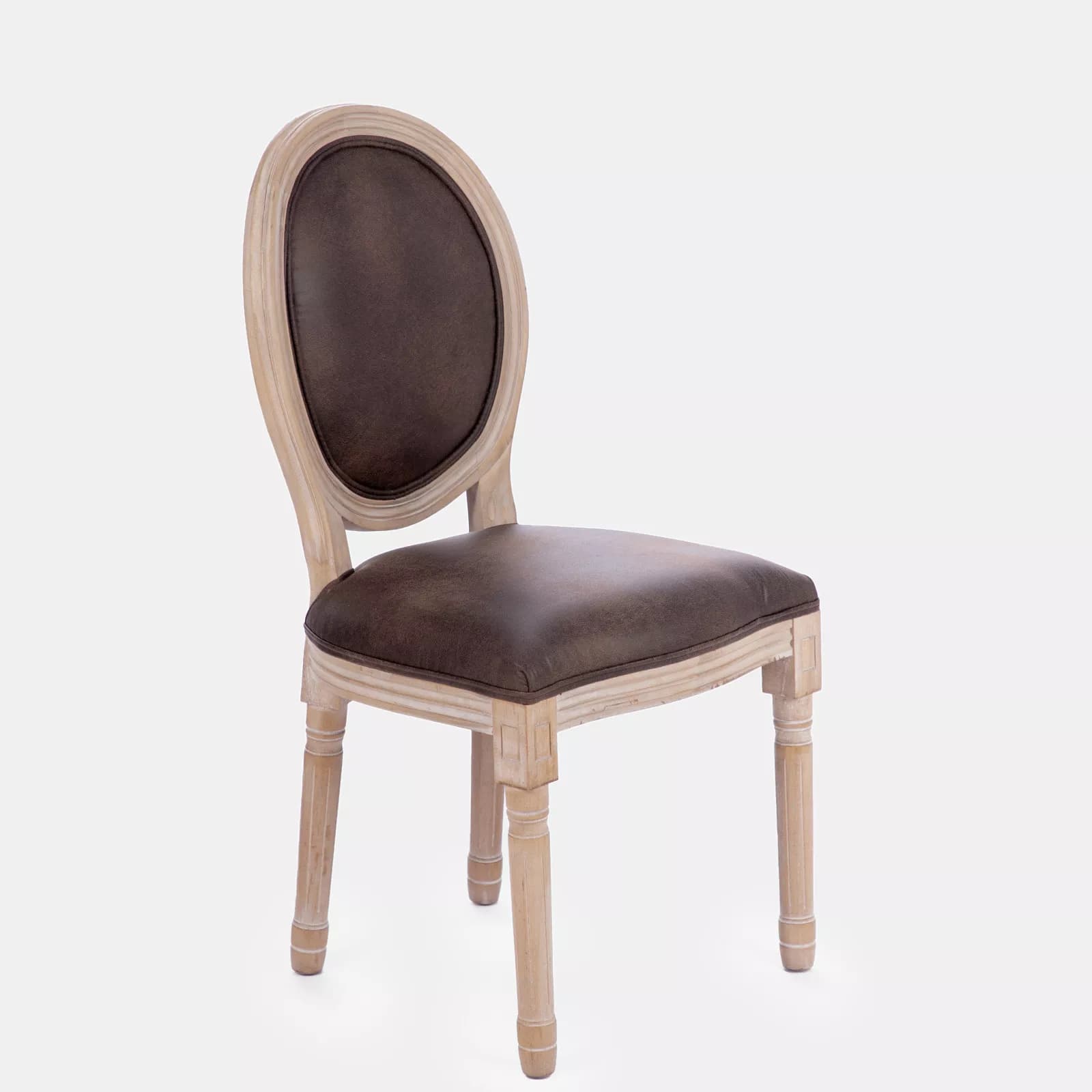 Sedia in similpelle marrone e struttura in legno - Emilia