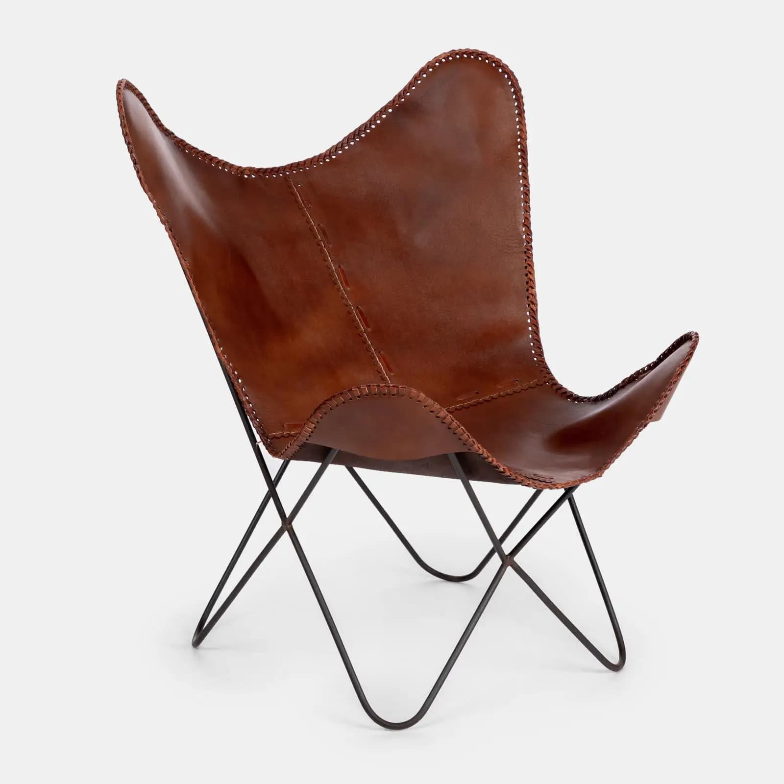 Sedia in ecopelle naturale e metallo nero - Freia