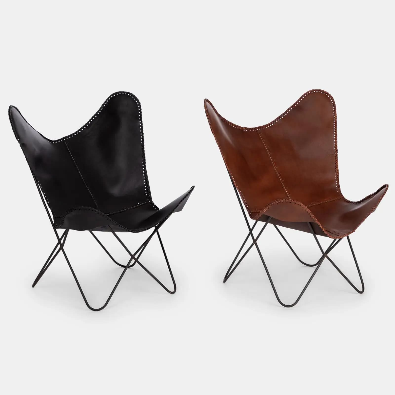 Sedia in ecopelle naturale e metallo nero - Freia