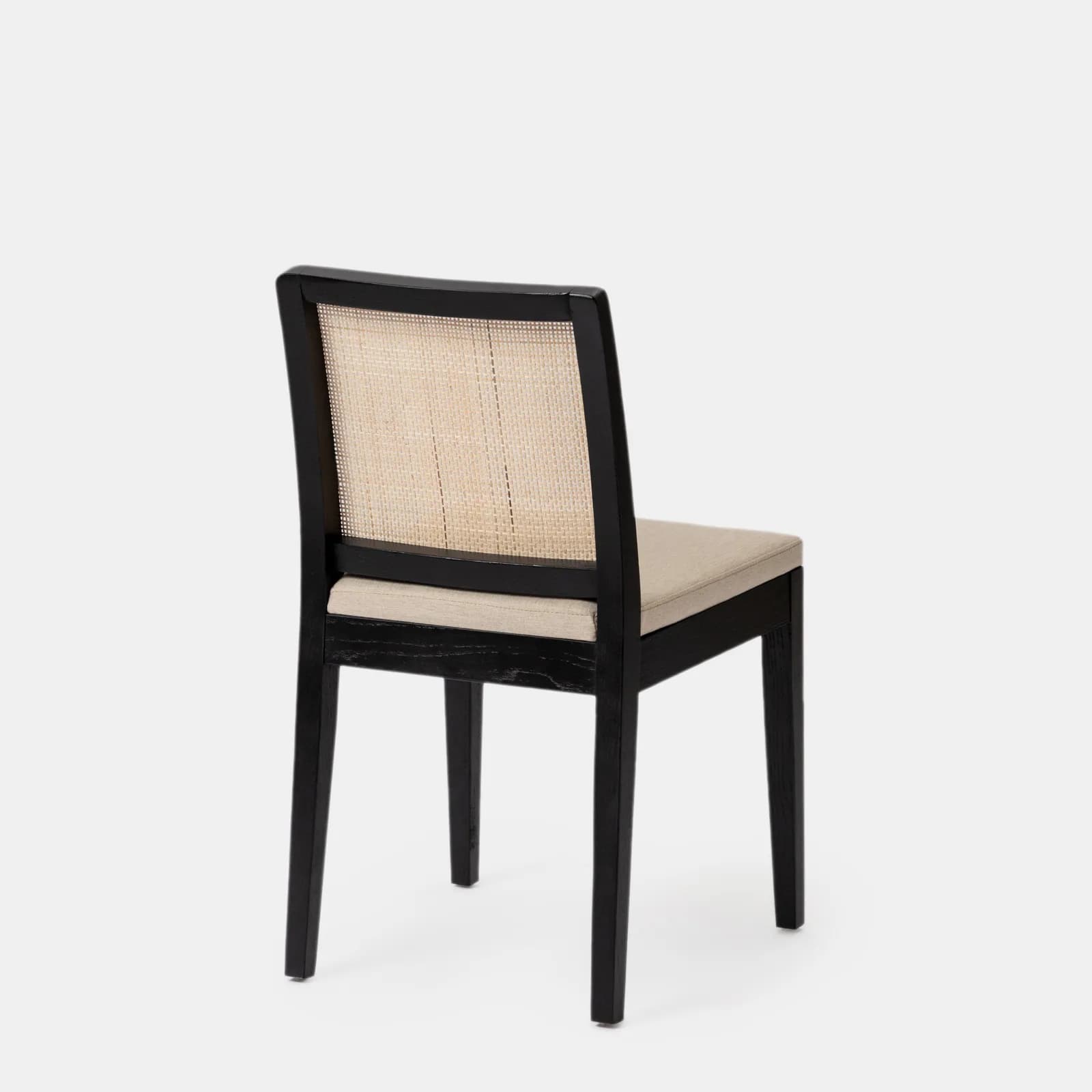 Sedia in legno di olmo nero con schienale in rattan e cuscino in tessuto beige - Bodin