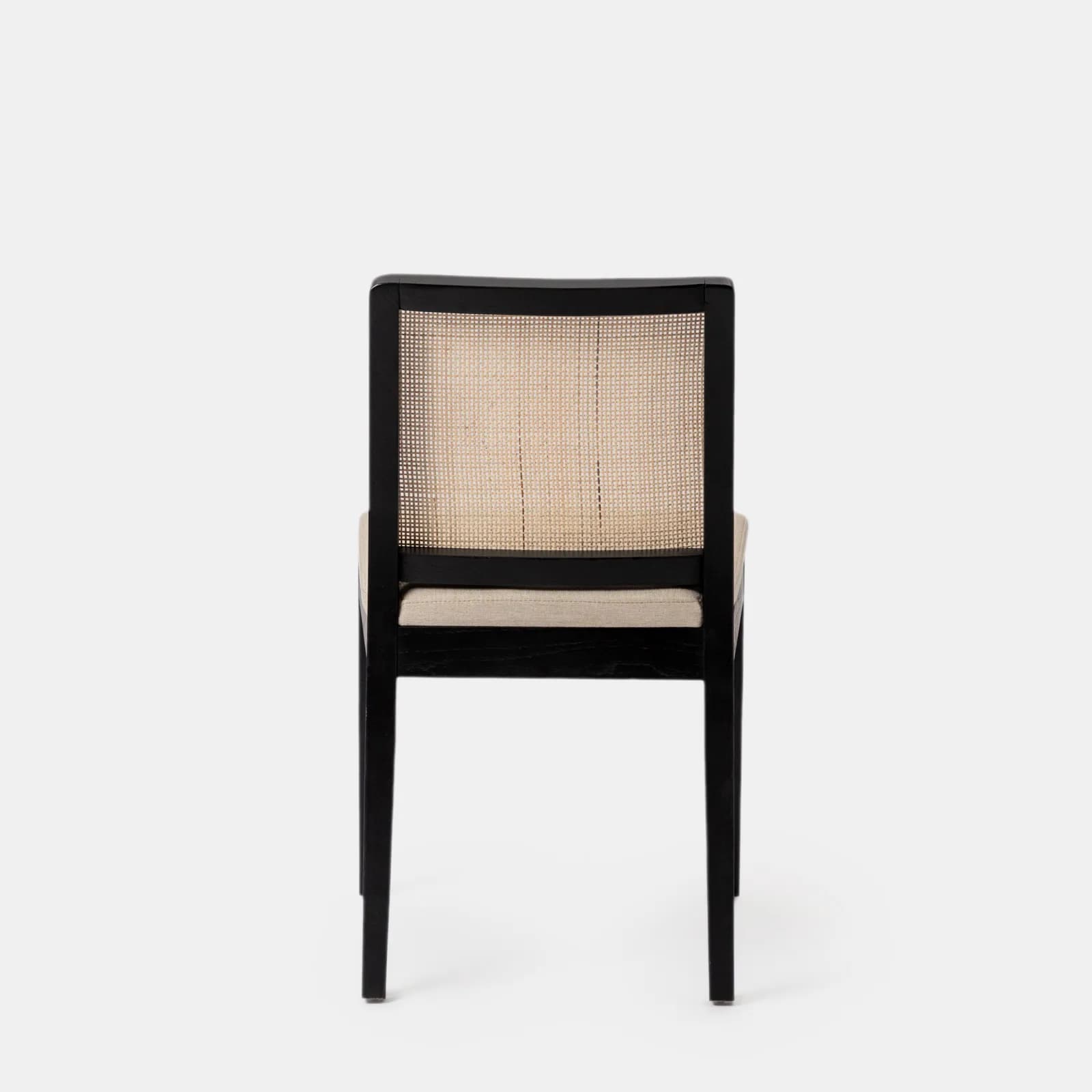 Sedia in legno di olmo nero con schienale in rattan e cuscino in tessuto beige - Bodin