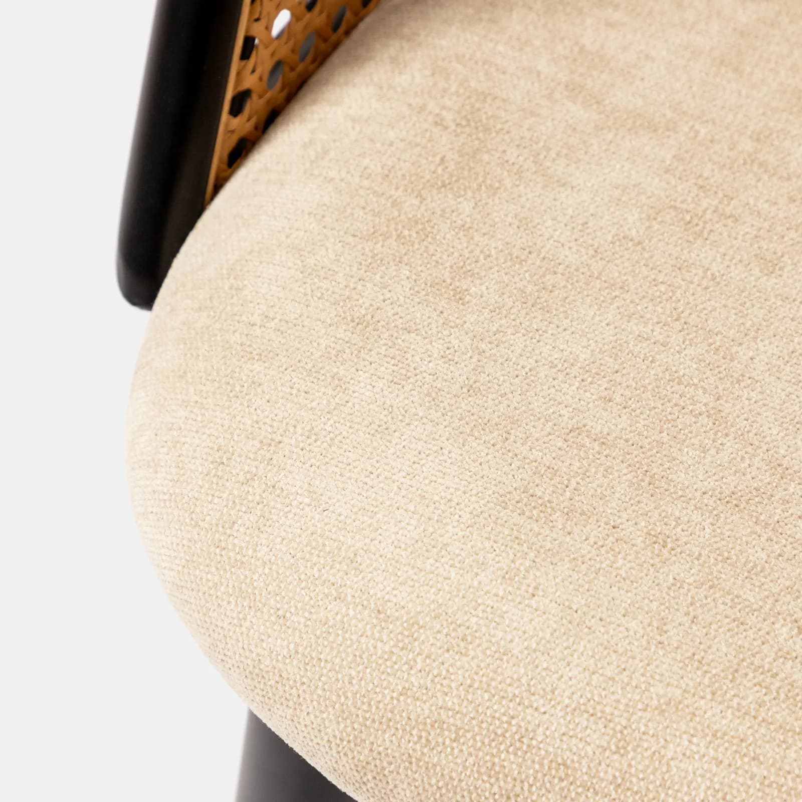 Sedia in tessuto tortora con schienale polyrattan naturale - Sloane