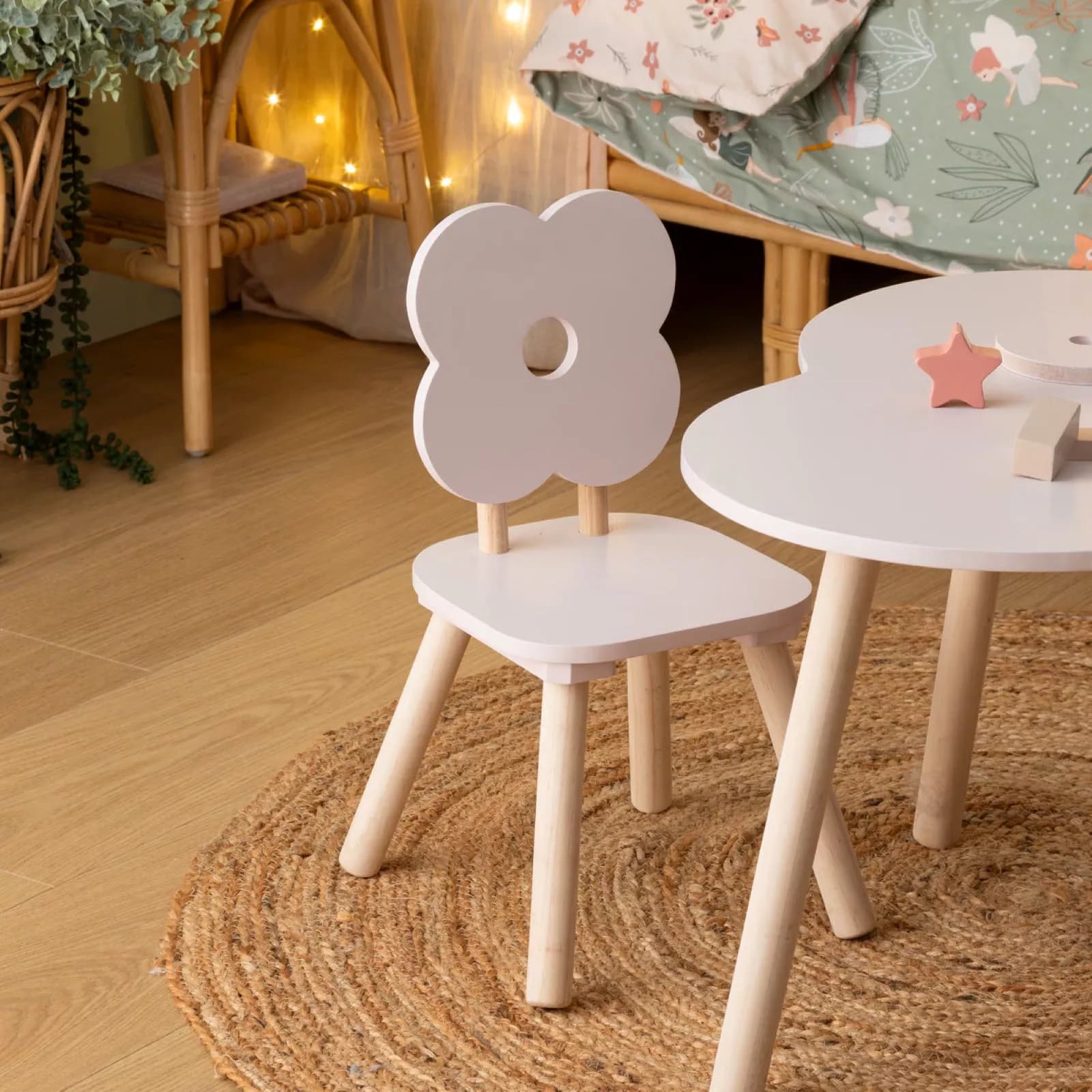 Sedia per bambini fiore in legno di pino naturale e rosa - Dolcezza kids