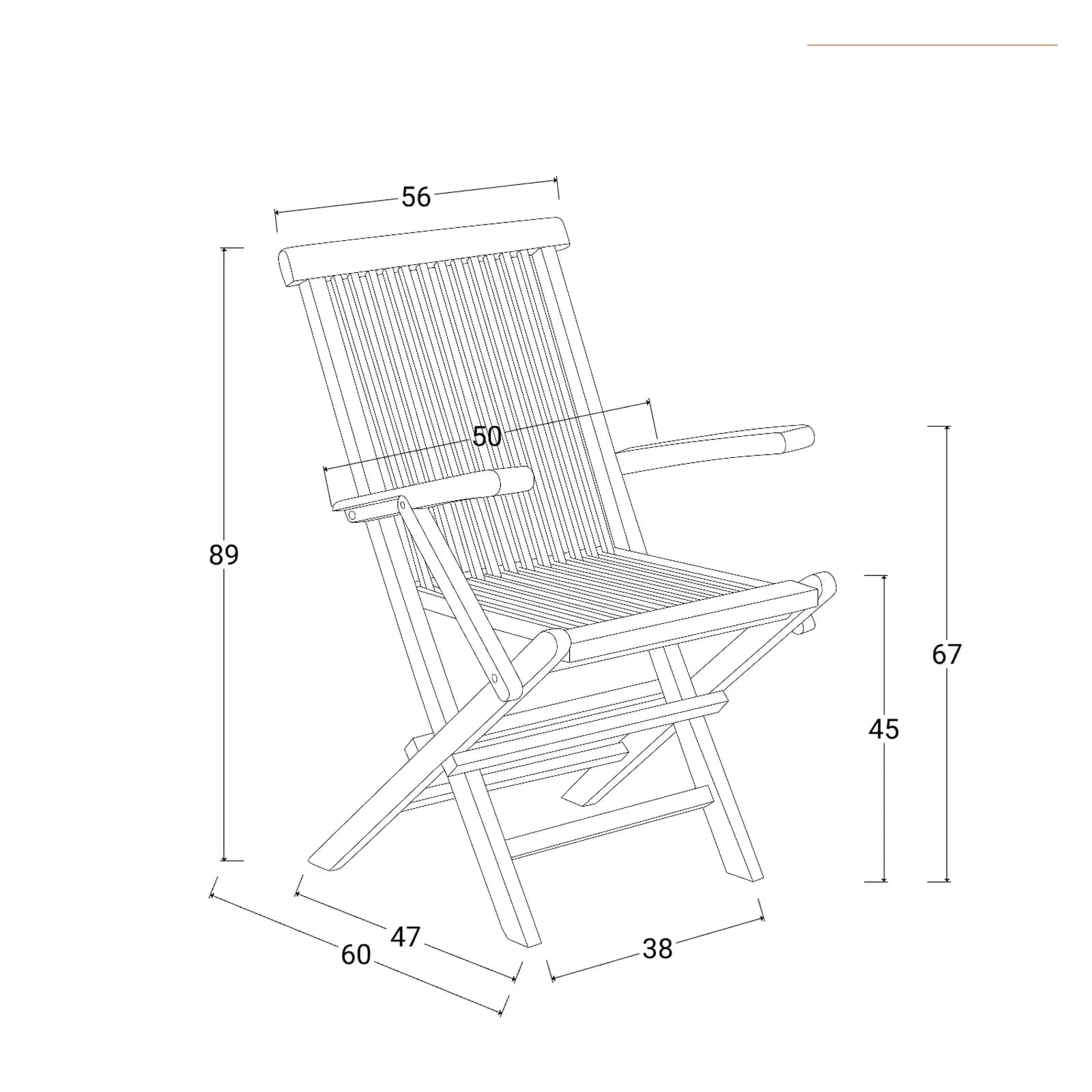 Sedia pieghevole da esterno con braccioli in legno teak - Louis