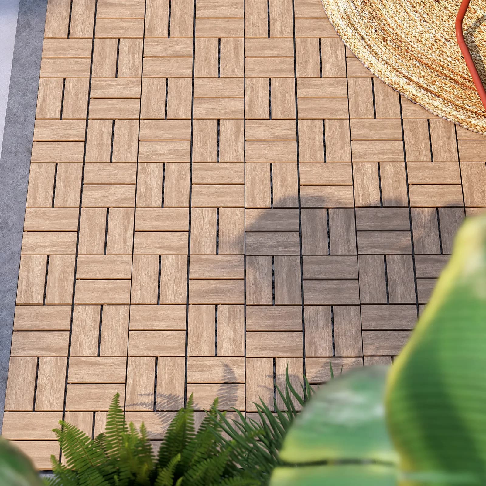 Set 11 pezzi pavimento ad incastro 30x30 cm autobloccante in polietilene effetto legno - Nuvil