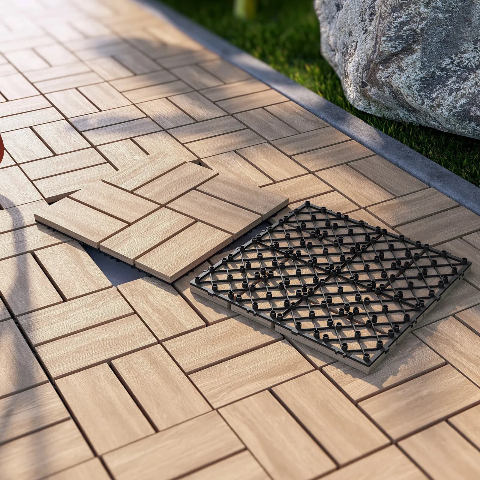 Set 11 pezzi pavimento ad incastro 30x30 cm autobloccante in polietilene effetto legno - Nuvil