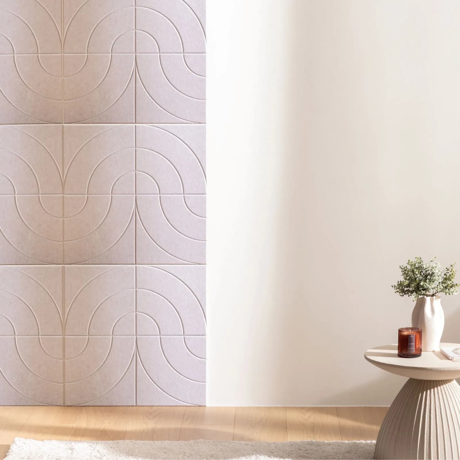 Set 12 pannelli fonoassorbenti boiserie 30x30 cm grigio con linee curve - Colette