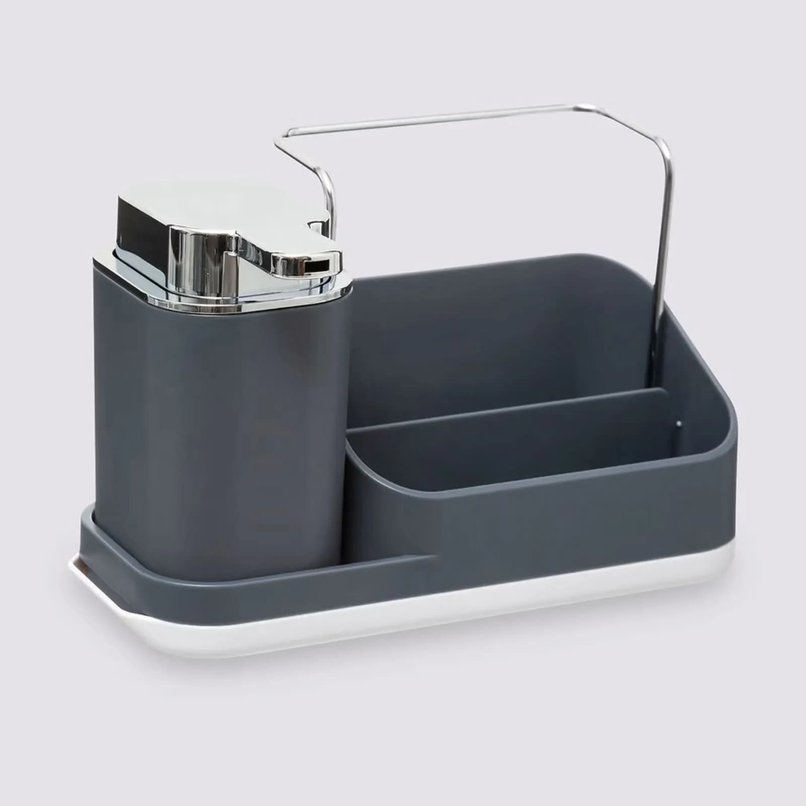 Set 2 accessori per lavello organizer e dispenser grigio e cromo