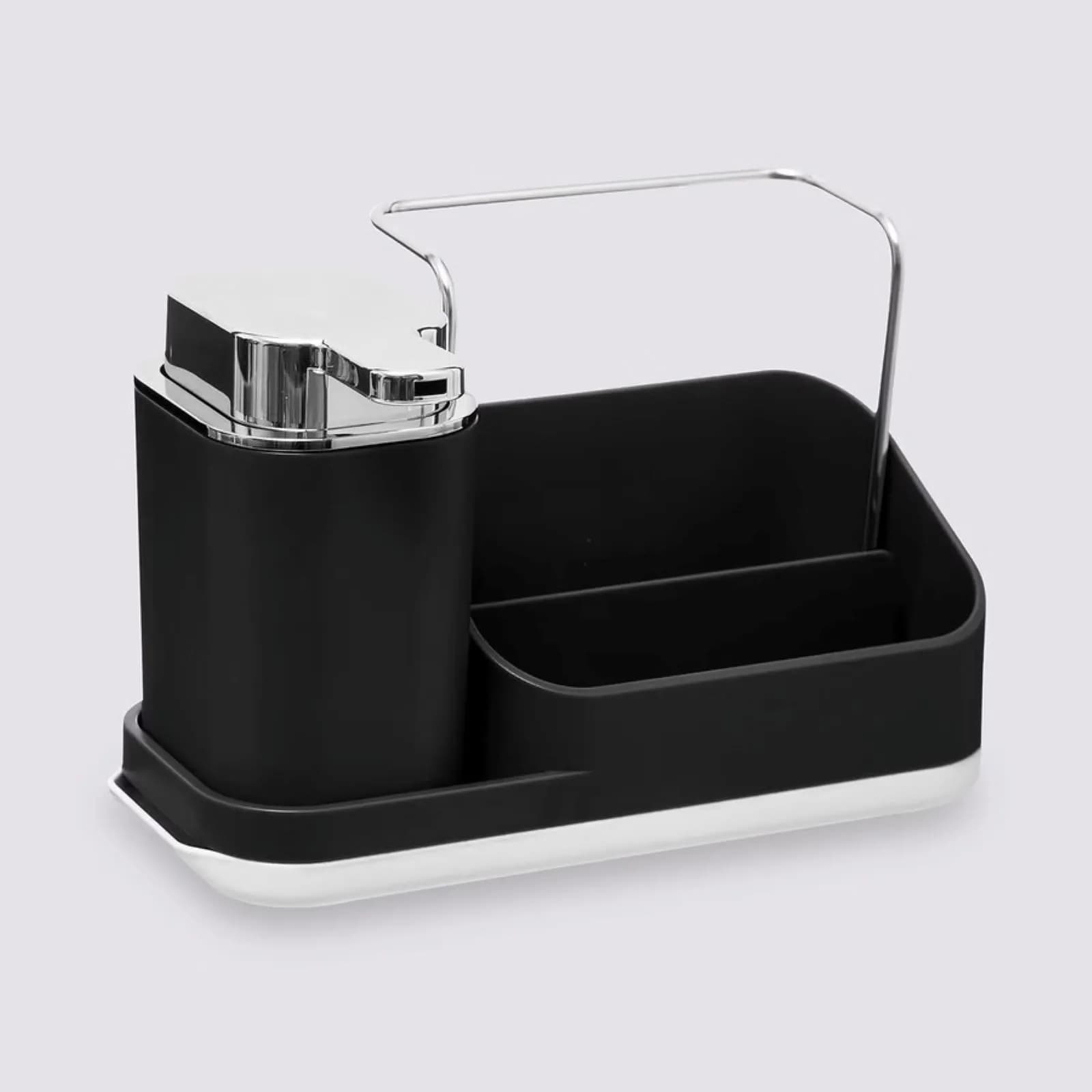Set 2 accessori per lavello organizer e dispenser nero e cromo