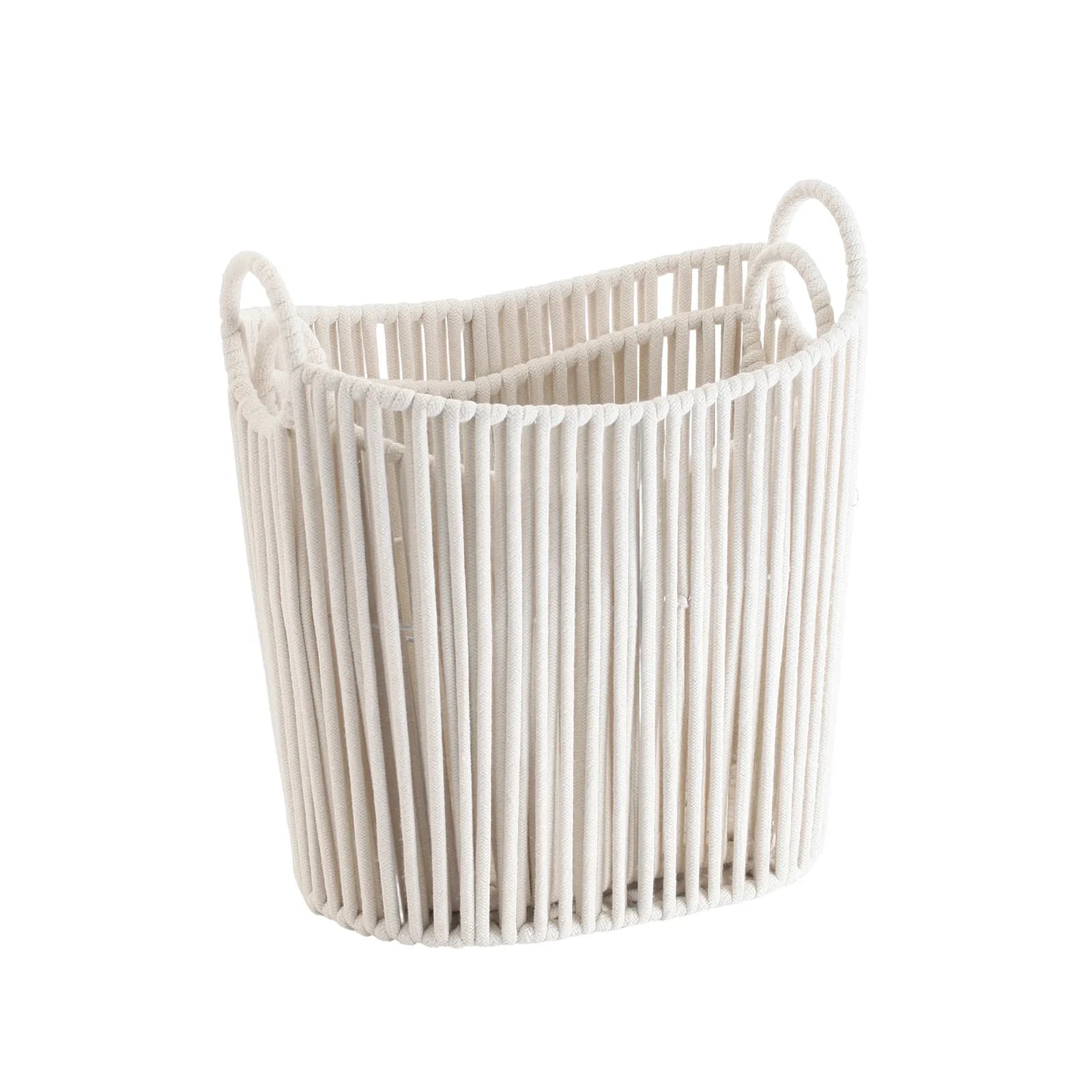 Set 2 cesti contenitore in corda di cotone bianco con manici