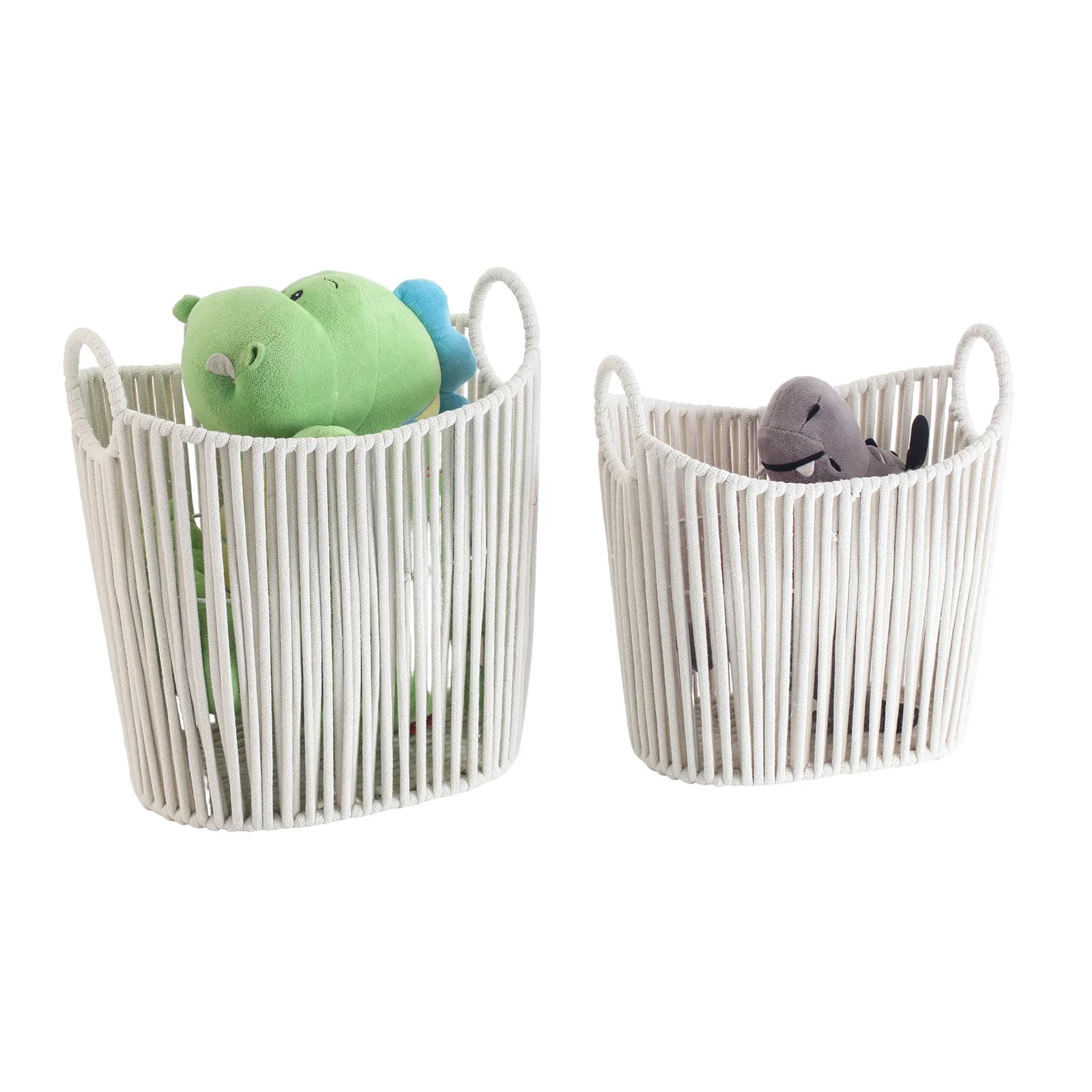 Set 2 cesti contenitore in corda di cotone bianco con manici
