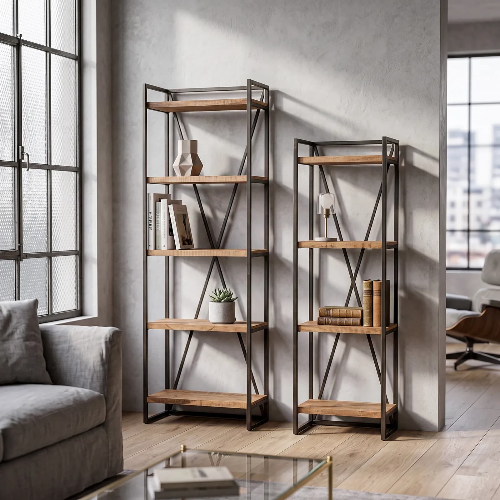 Set 2 librerie in legno di acacia e metallo - Freia Acacia