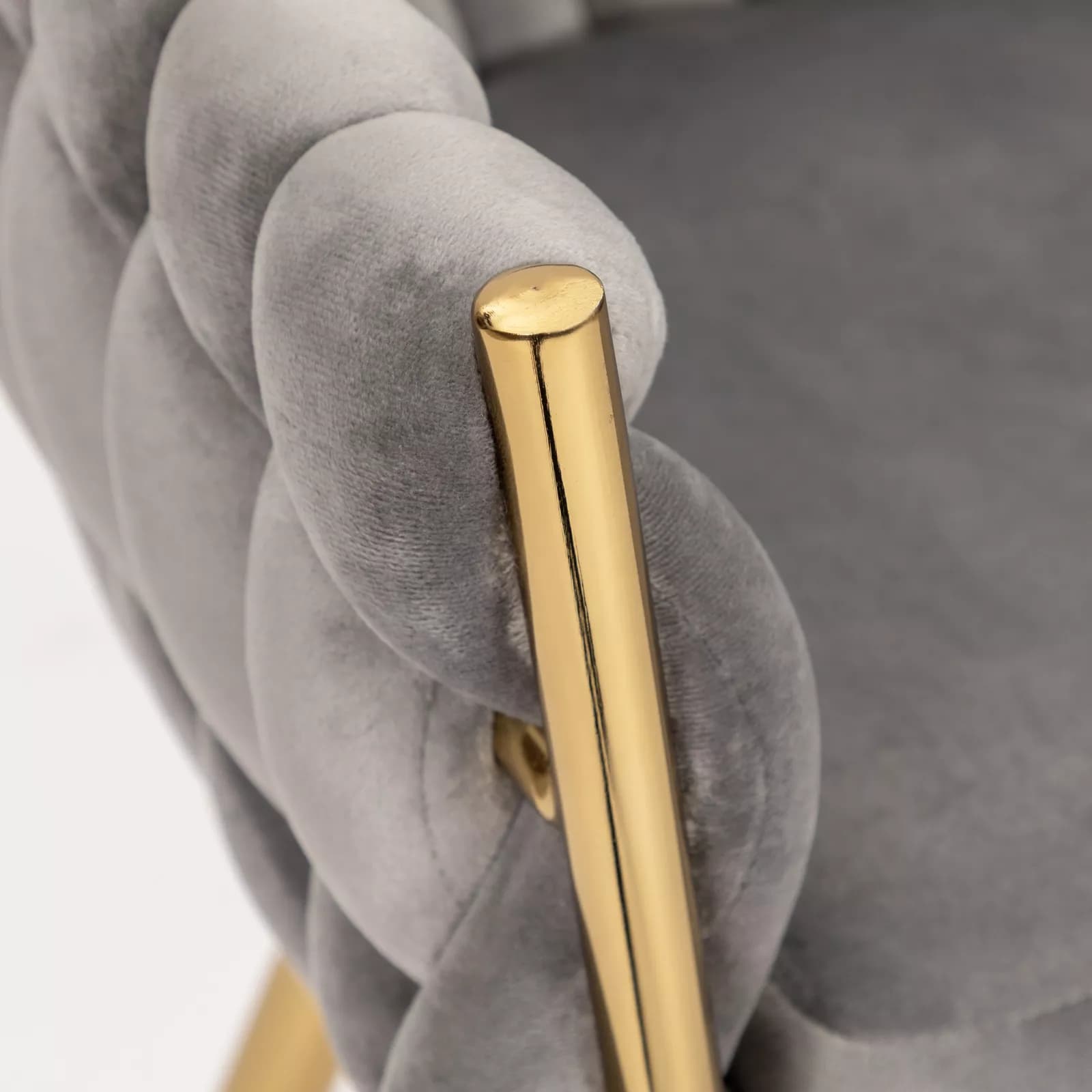 Set 2 poltrone con schienale in velluto grigio fumo intrecciato e gambe oro - Intrigue