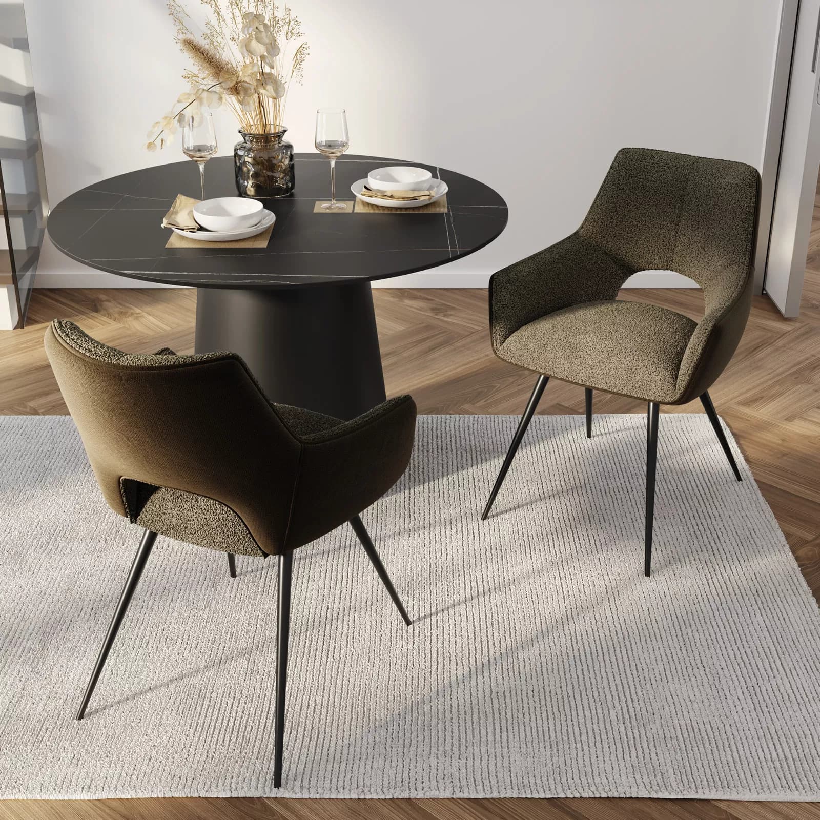 Set 2 poltrone in tessuto verde scuro con gambe nere - Talia