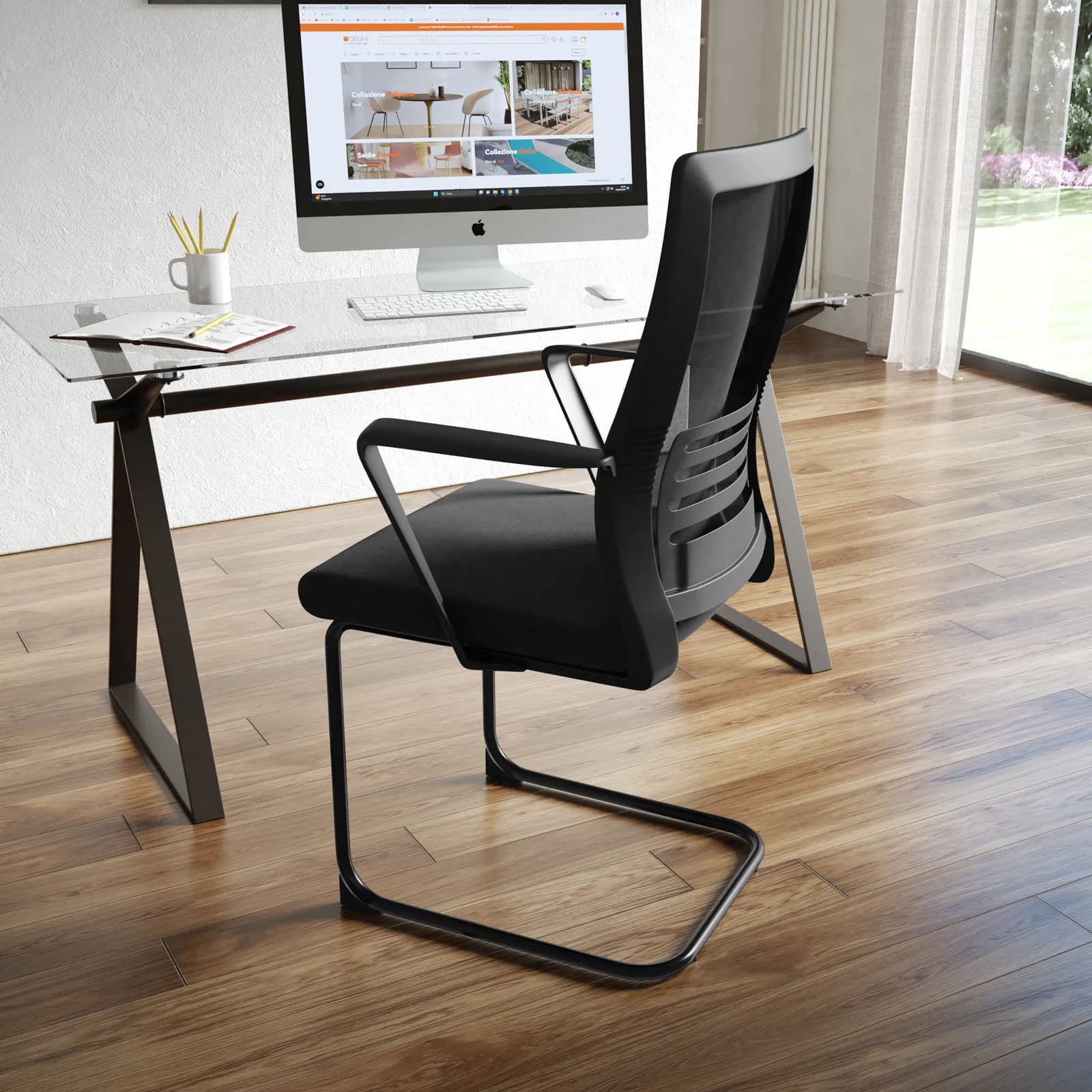 Set 2 sedie da ufficio in tessuto mesh nero con gambe in metallo nero - Narinder