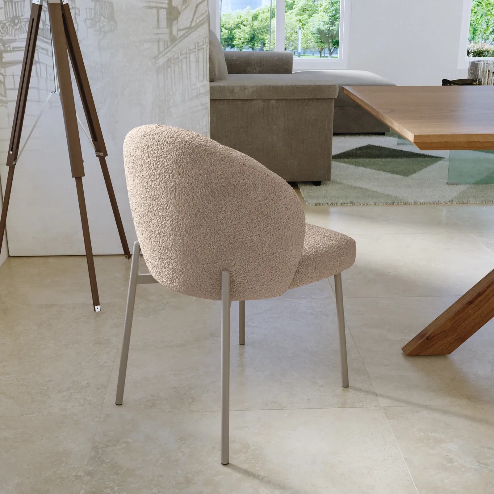 Set 2 sedie in bouclé tortora con gambe in metallo beige - Tuva