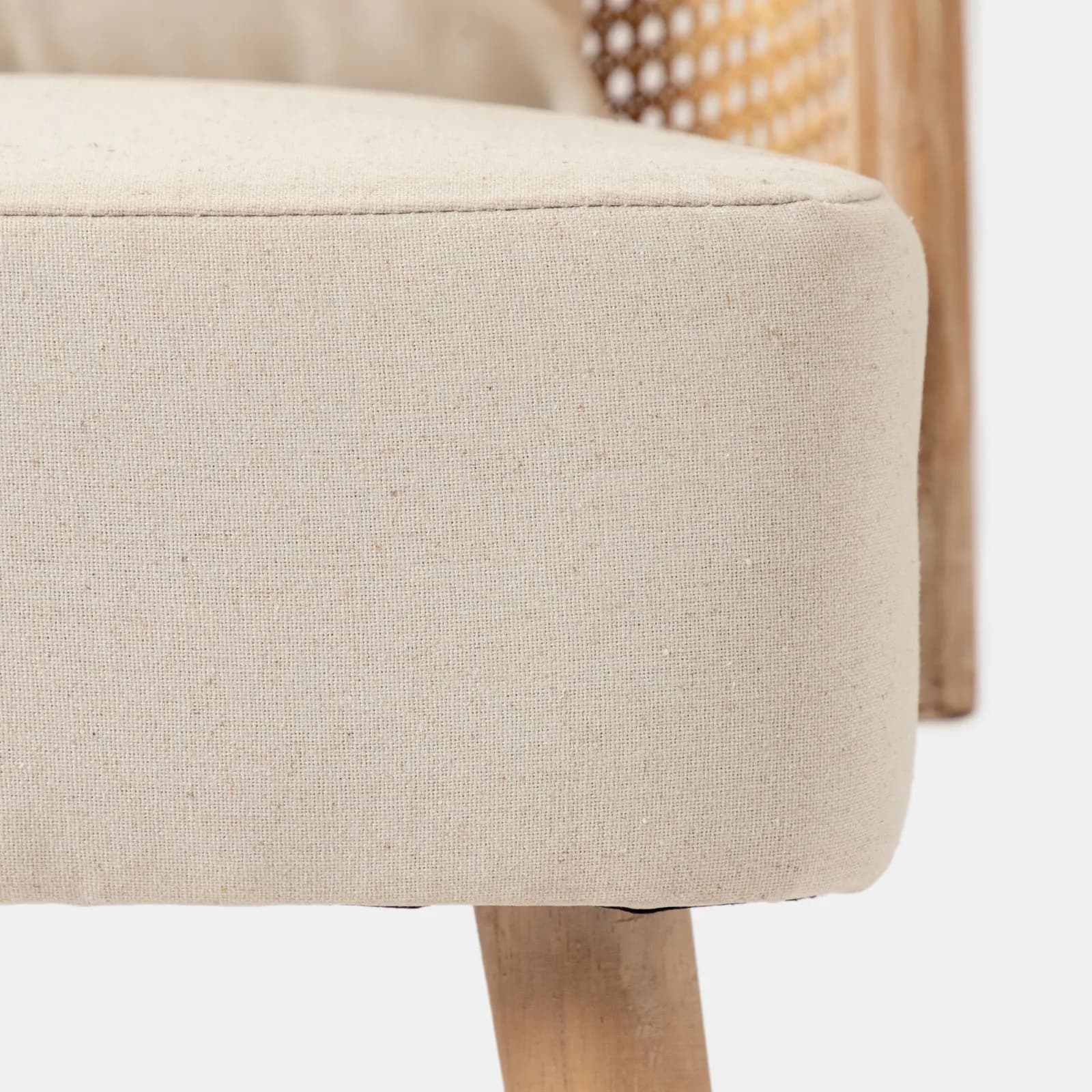 Set 2 sedie in legno con schienale in rattan e seduta in cotone e lino naturale - Nikka