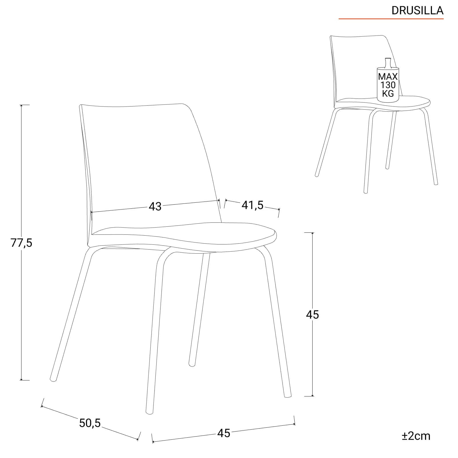 Set 2 sedie in polipropilene con seduta in similpelle nero - Drusilla