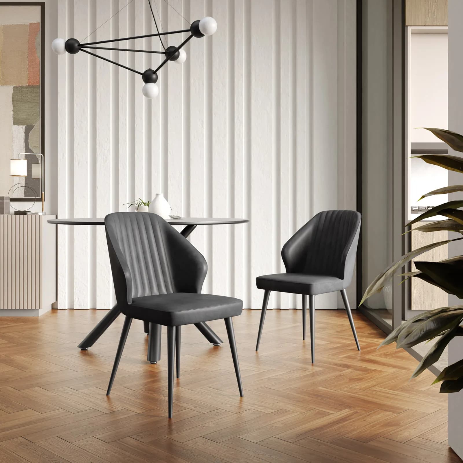Set 2 sedie in similpelle antracite con gambe nere - Dinesta