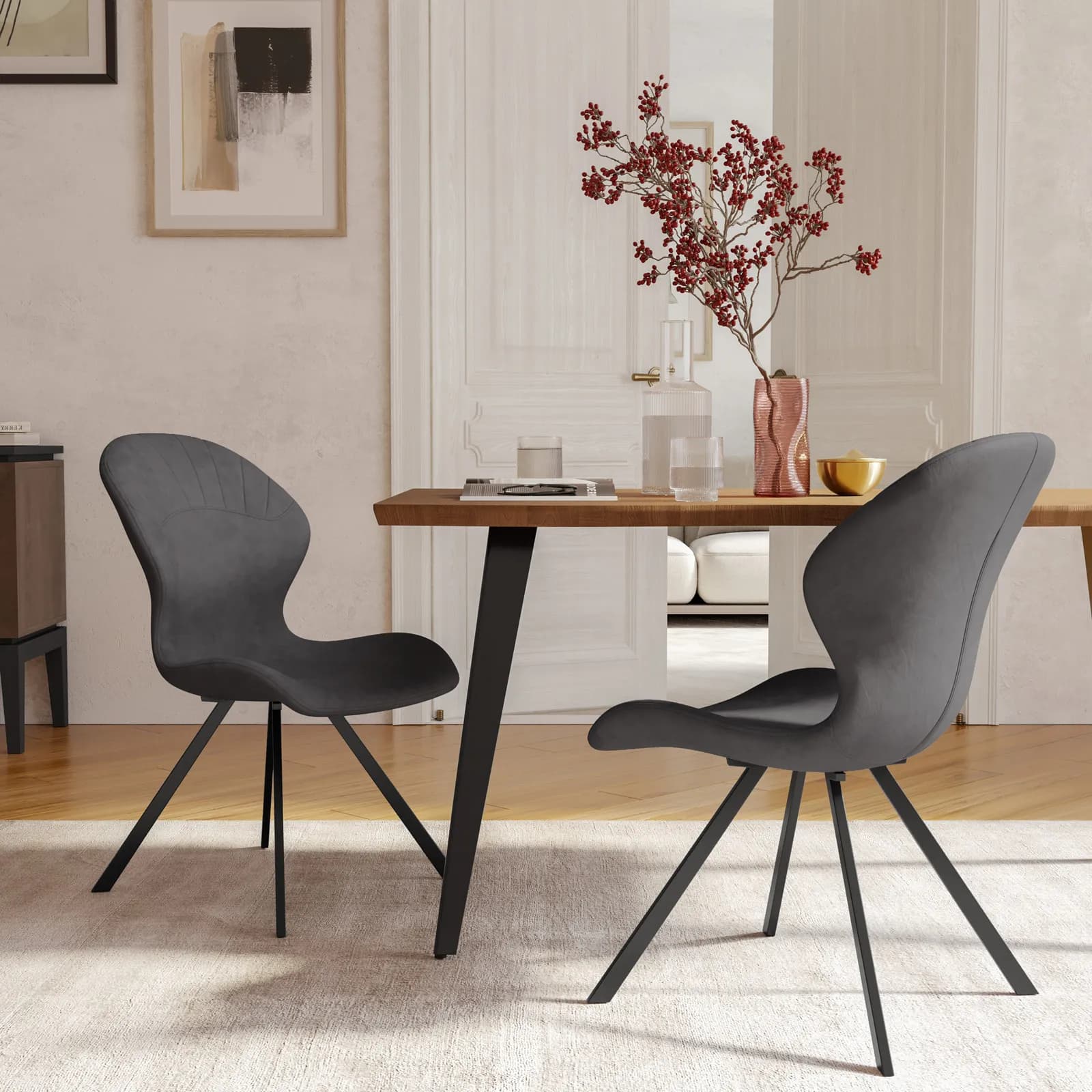 Set 2 sedie in tessuto antracite con gambe in metallo nero - Kulture