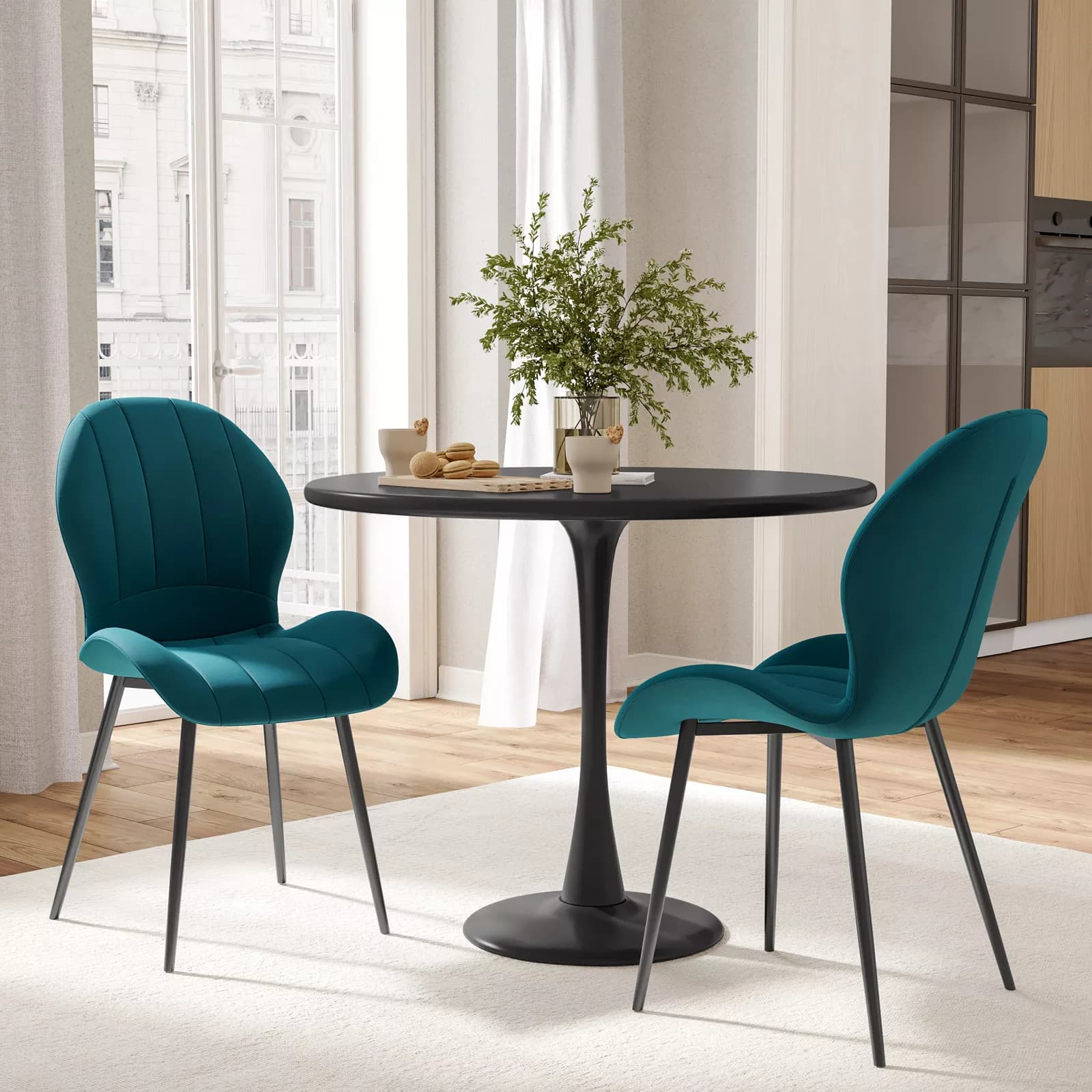 Set 2 sedie in velluto blu petrolio con gambe in metallo nero - Beatrix