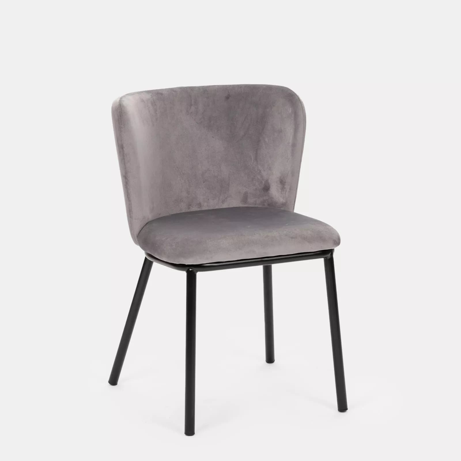 Set 2 sedie imbottite in velluto grigio con gambe nere - Evergreen