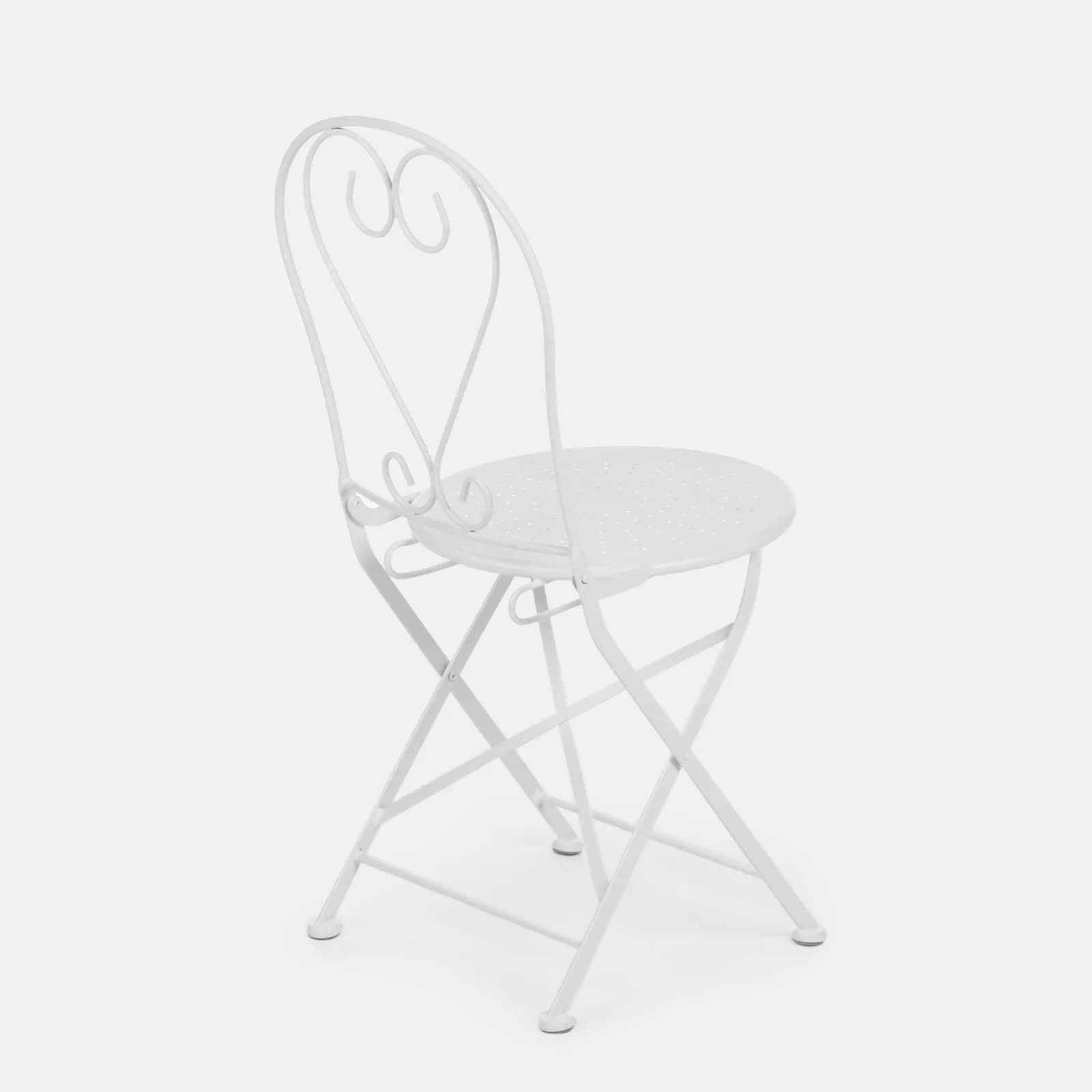 Set bistrot tavolo rotondo 70 cm e 2 sedie pieghevoli in metallo bianco - Loren