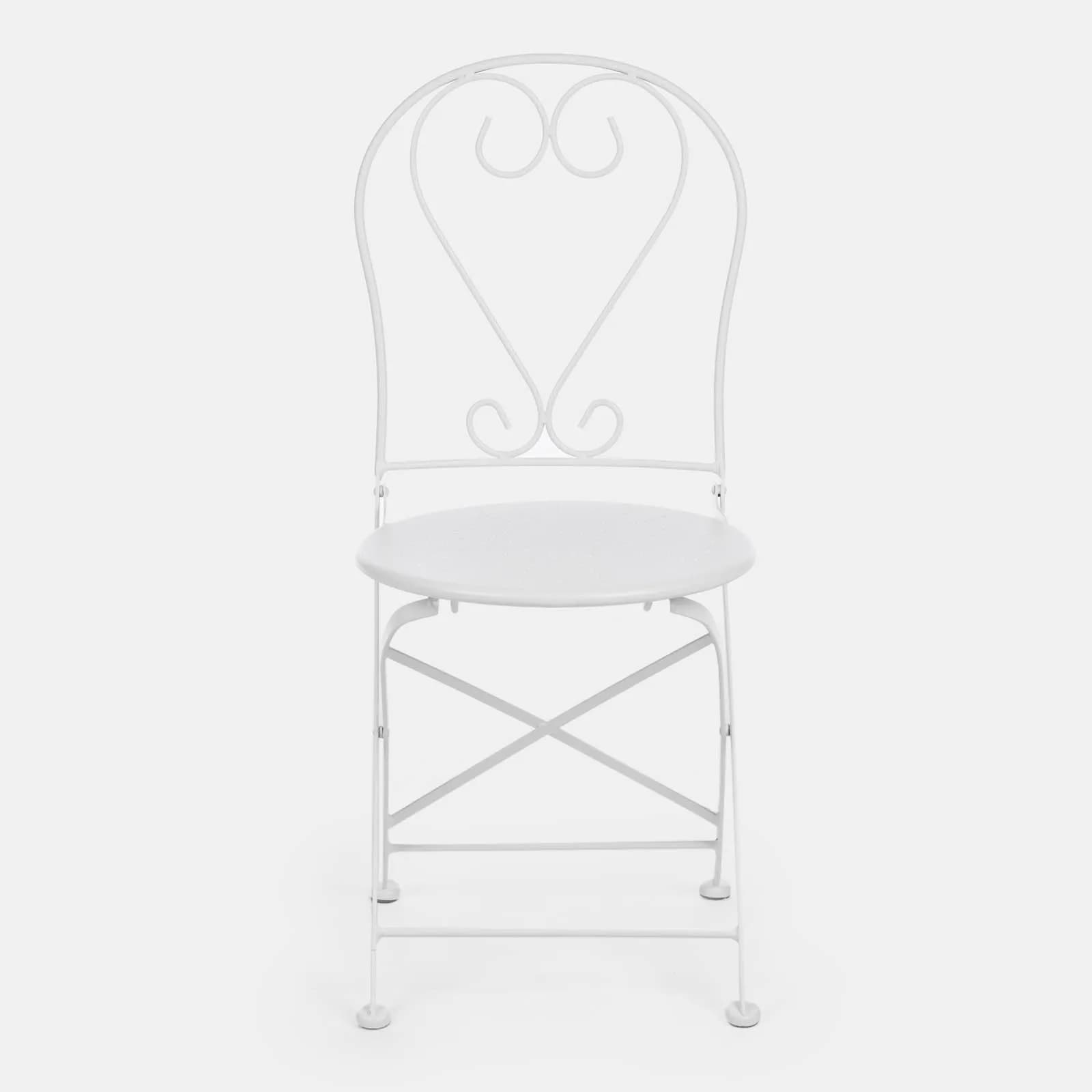 Set bistrot tavolo rotondo 70 cm e 2 sedie pieghevoli in metallo bianco - Loren