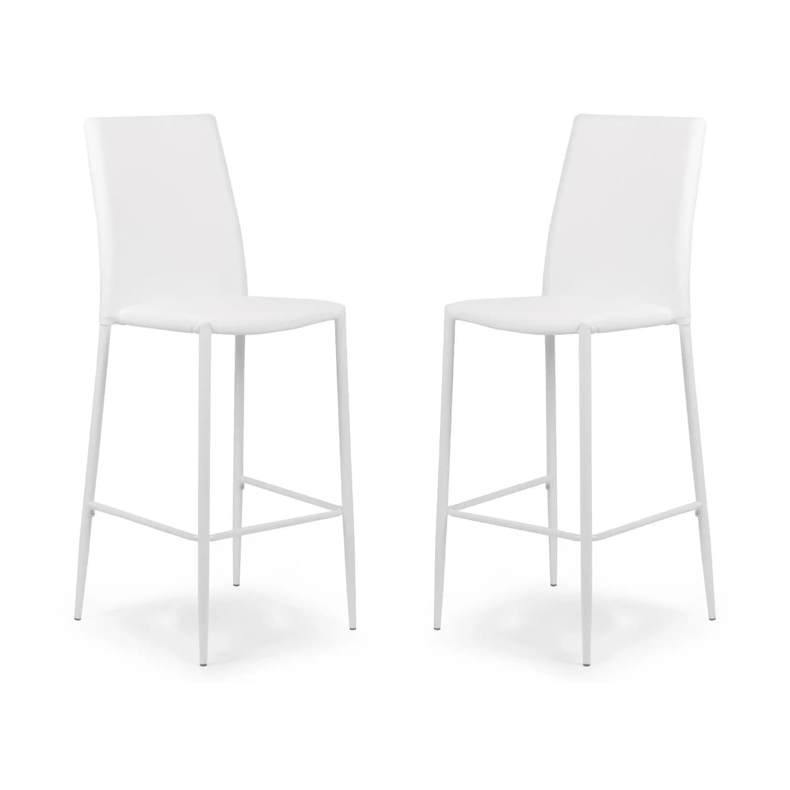 Set 2 sgabelli con poggiapiedi in similpelle bianca e struttura in metallo - Tarner