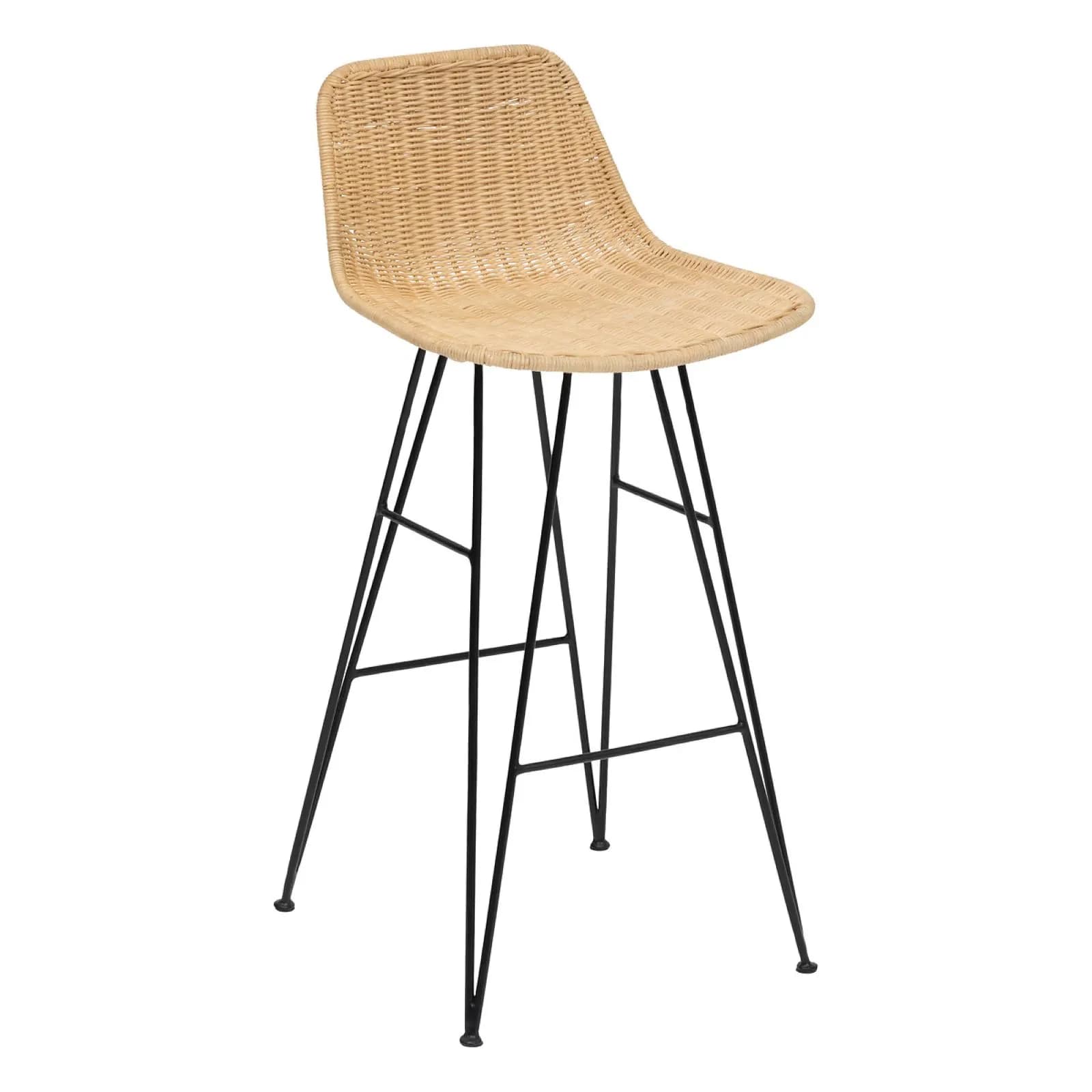 Set 2 sgabelli in acciaio nero e rattan intrecciato a mano - Mayne