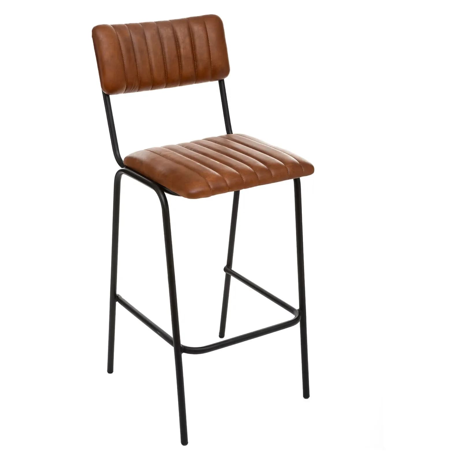 Set 2 sgabelli in pelle di bufalo trapuntata cognac e metallo nero - Kavy