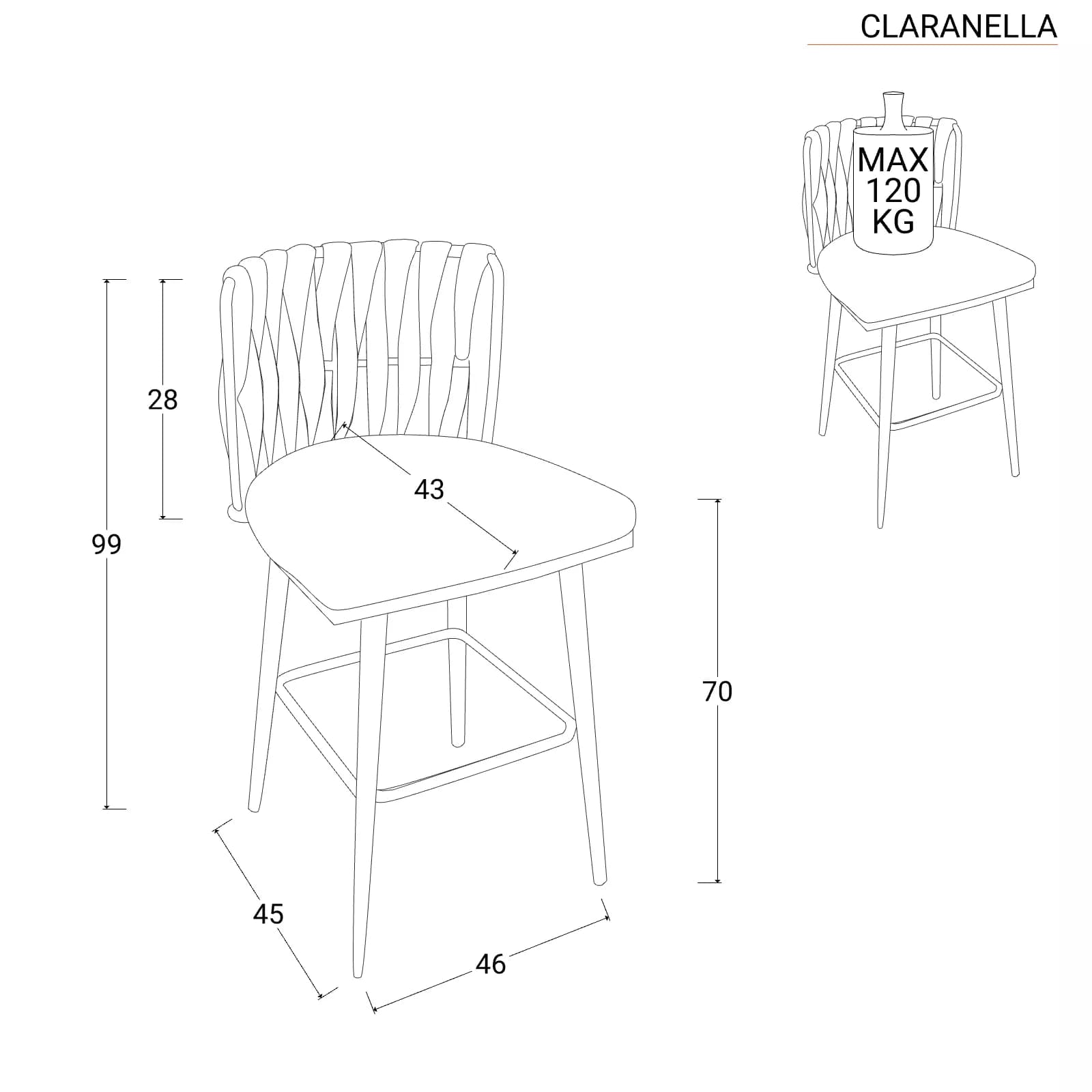 Set 2 sgabelli in velluto naturale con schienale intrecciato e gambe oro - Claranella