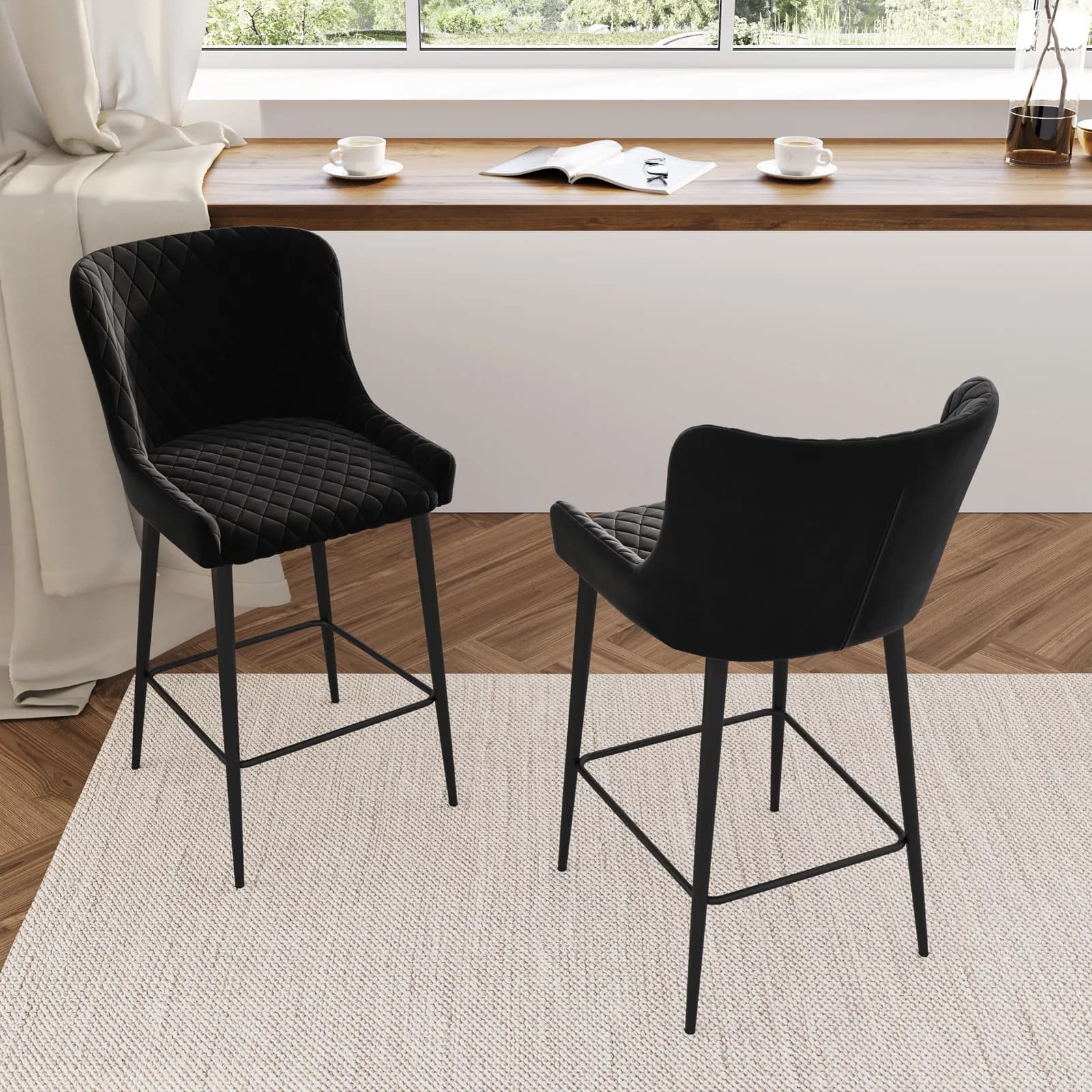 Set 2 sgabelli in velluto nero - Yasi