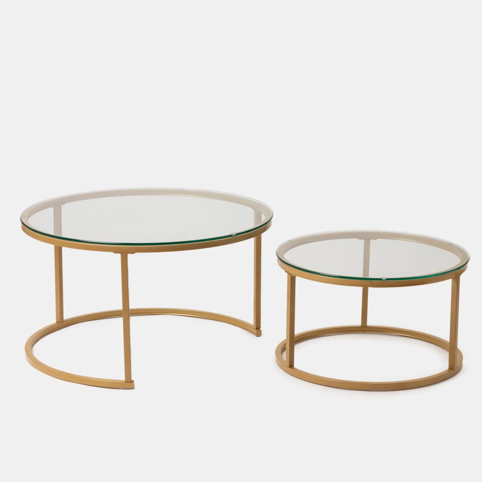 Set 2 tavolini tondi 60 cm e 80 cm con top in vetro e metallo finitura oro - Rhys