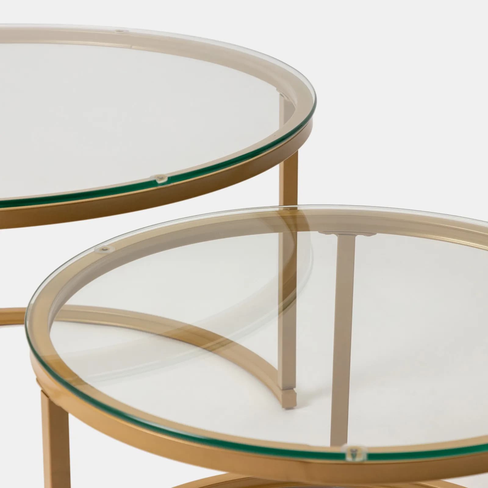 Set 2 tavolini tondi 60 cm e 80 cm con top in vetro e metallo finitura oro - Rhys