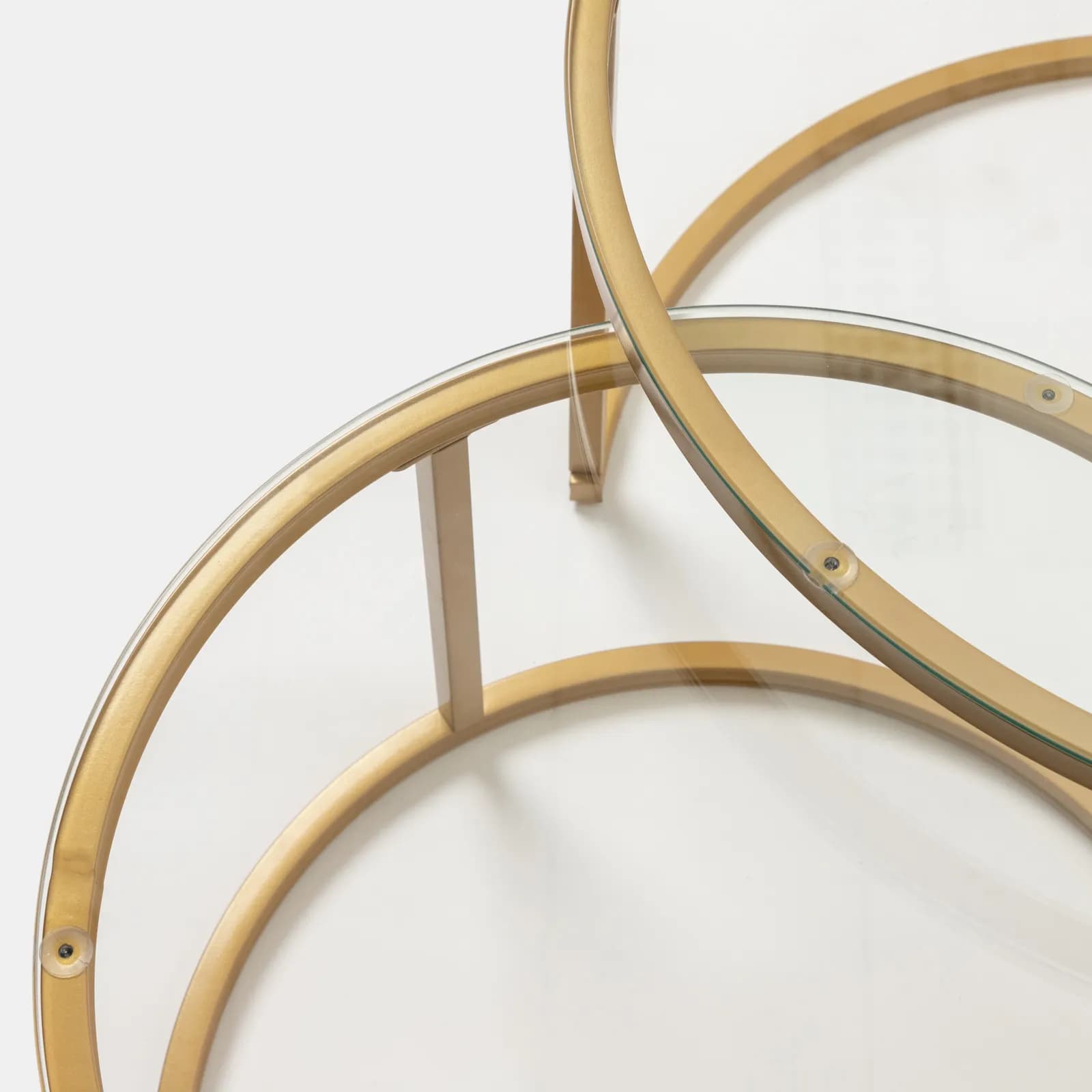 Set 2 tavolini tondi 60 cm e 80 cm con top in vetro e metallo finitura oro - Rhys