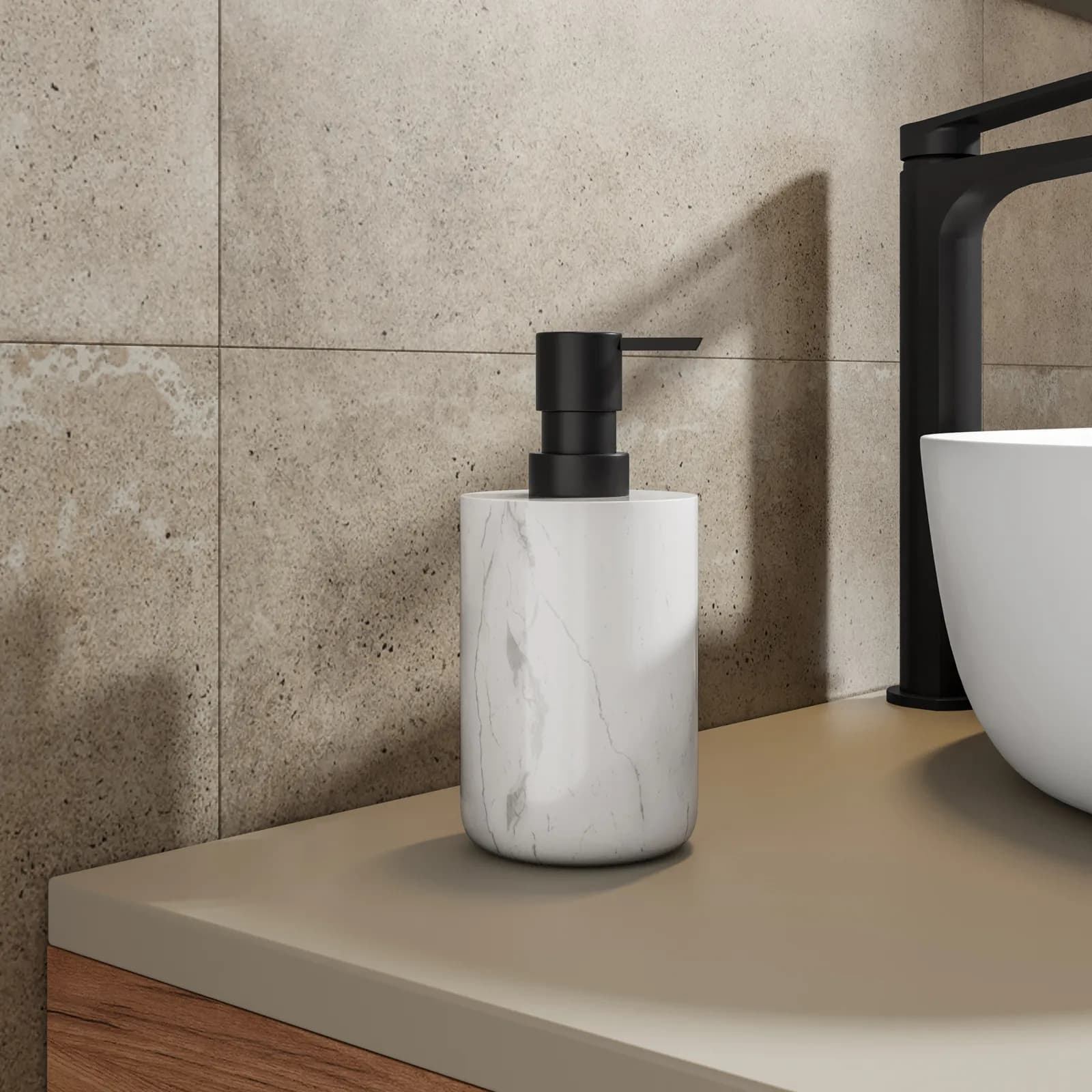 Set 3 accessori d'appoggio in pietra effetto marmo bianco - Aslan