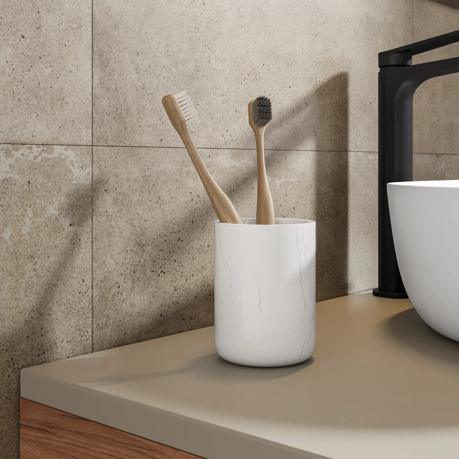 Set 3 accessori d'appoggio in pietra effetto marmo bianco - Aslan
