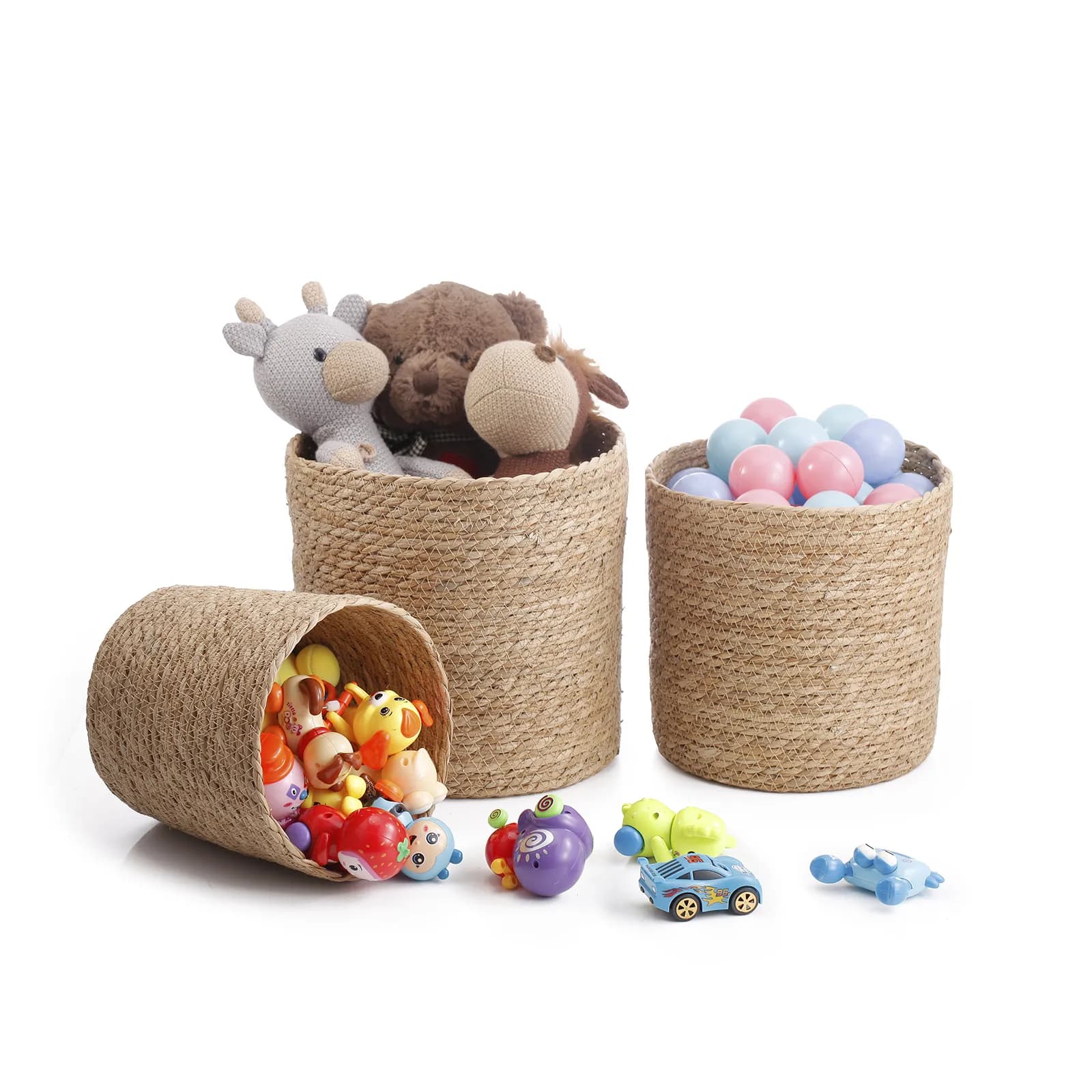 Set 3 cesti contenitore rotondi in rattan