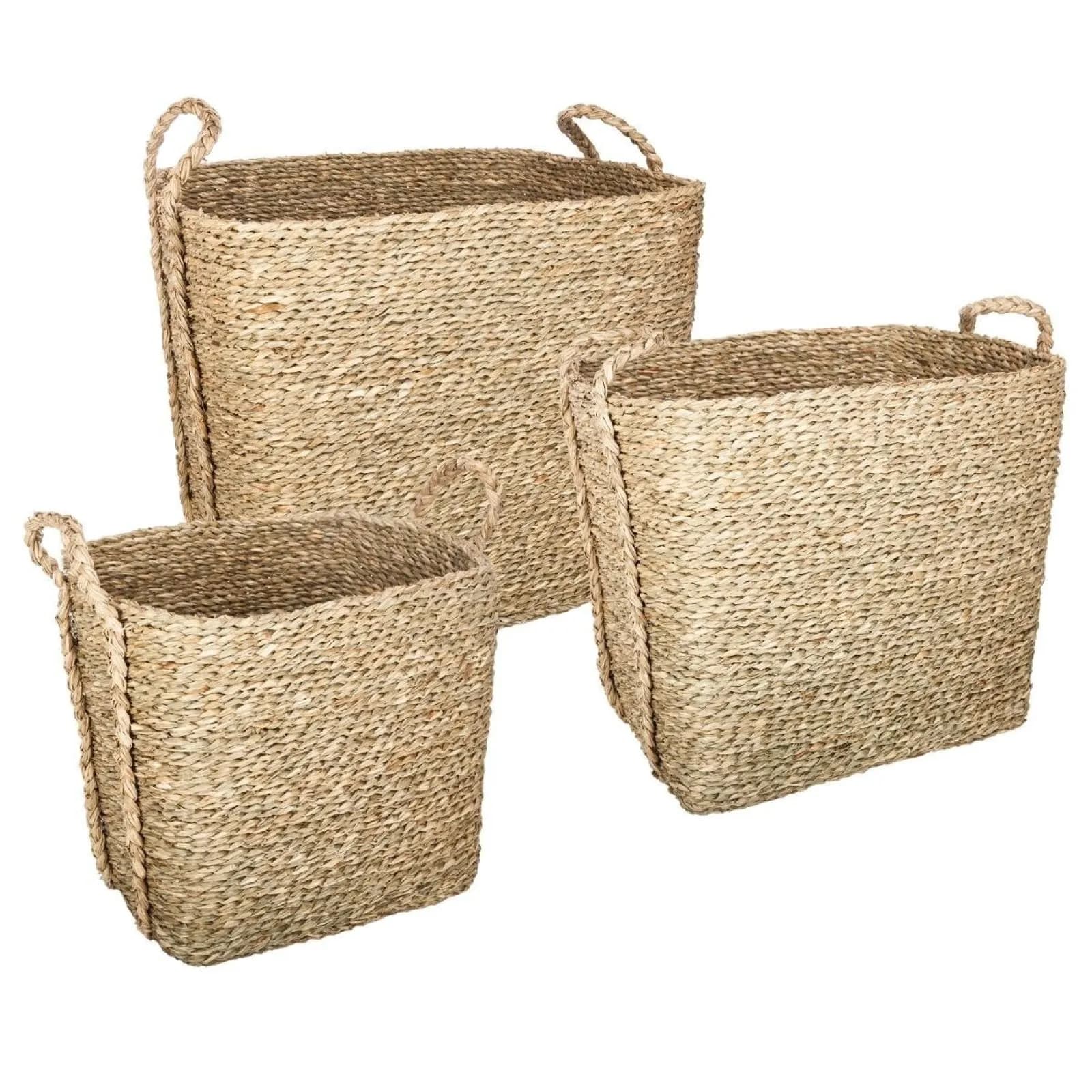 Set 3 cesti di diversa dimensione intrecciati in vimini naturale